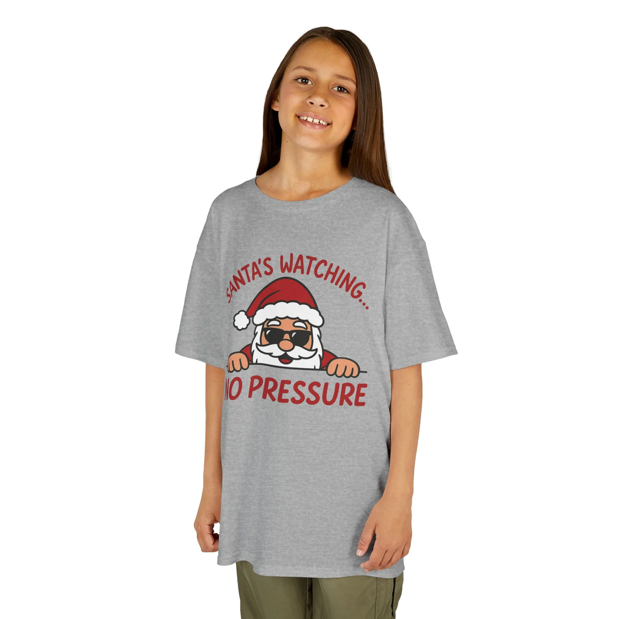 Santa's Watching No Pressure Kids Christmas T-Shirt, Funny Holiday Tee for Youth - Image 8