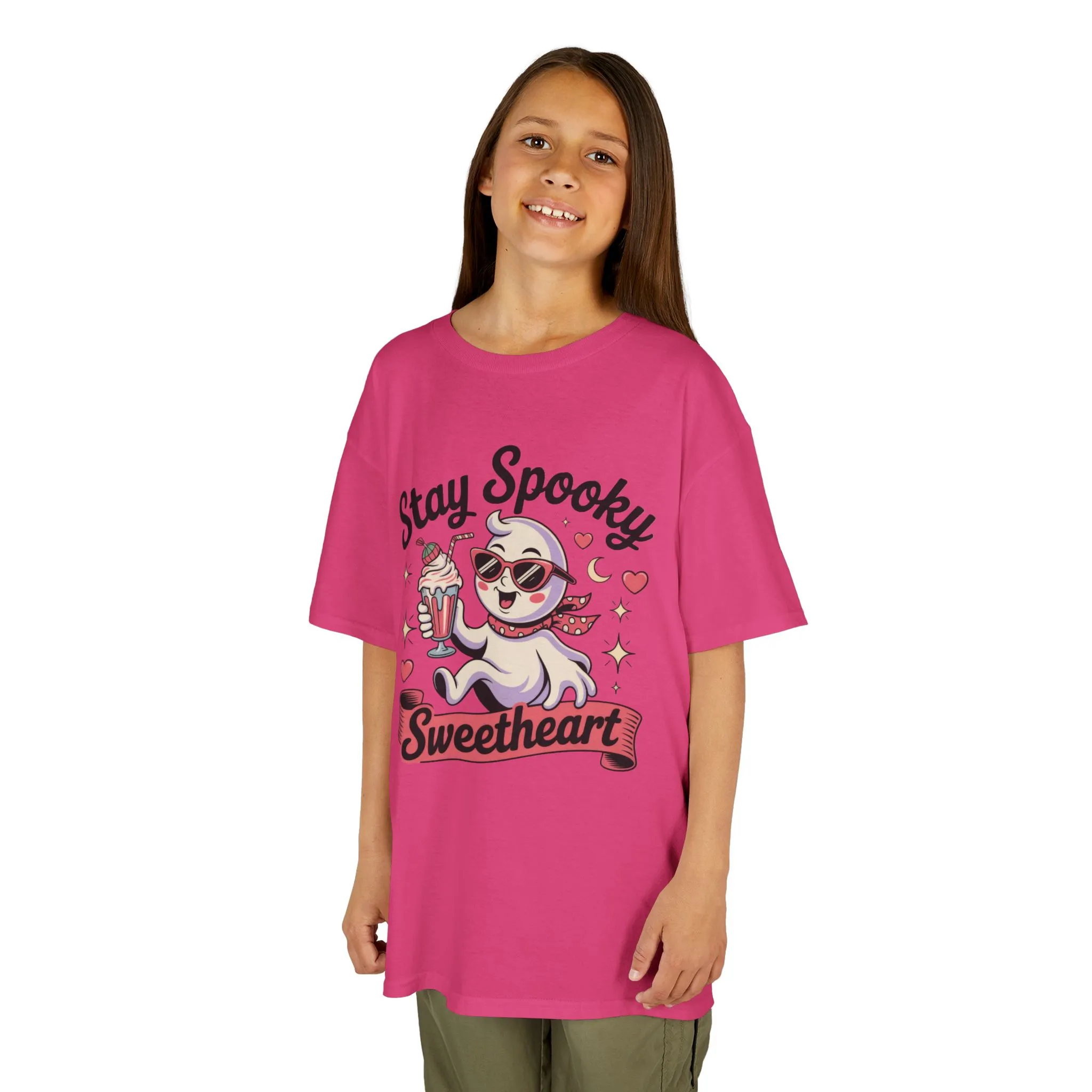 Girls Halloween Ghost T-Shirt, Stay Spooky Sweetheart Tee for Kids, Cute Retro Style Tween Girl Outfit Gift, Kids Heavy Cotton⢠Tee - Image 16