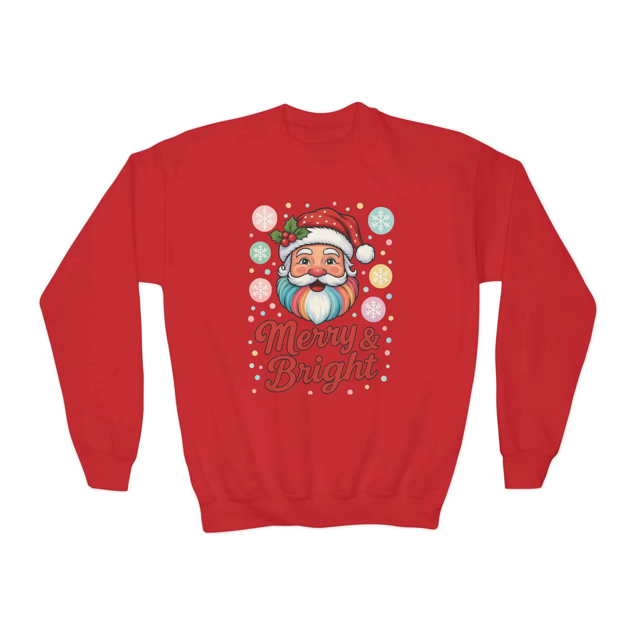 Kids Merry - Bright Santa Christmas Sweatshirt, Cute Colorful Holiday Jumper, Retro Pastel Santa Sweater - Image 15