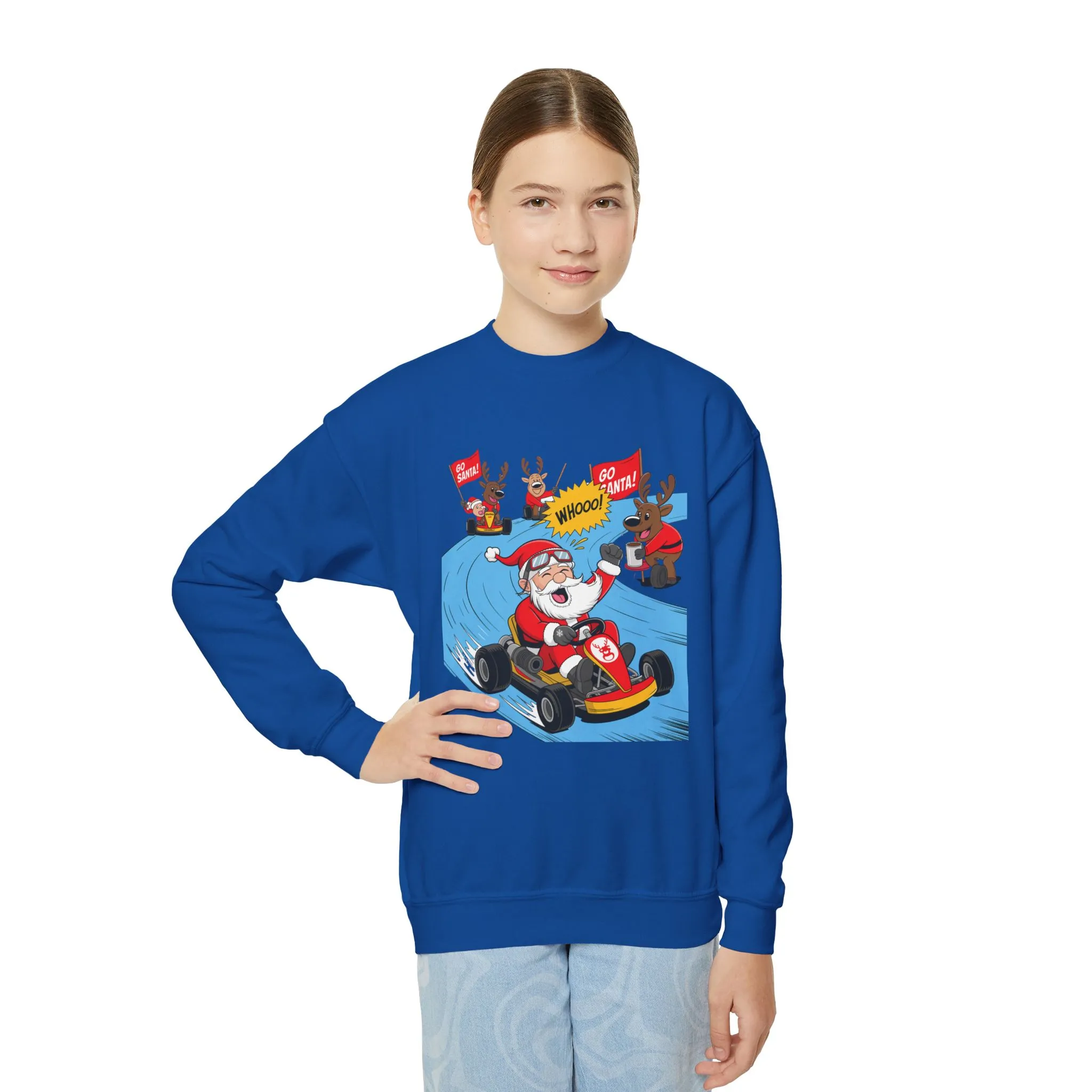Go Santa Kart Racing Christmas Sweatshirt, Funny Santa - Reindeer Holiday Sweatshirt for Kids, Cute Christmas Jumper, Youth Xmas Gift - Image 12