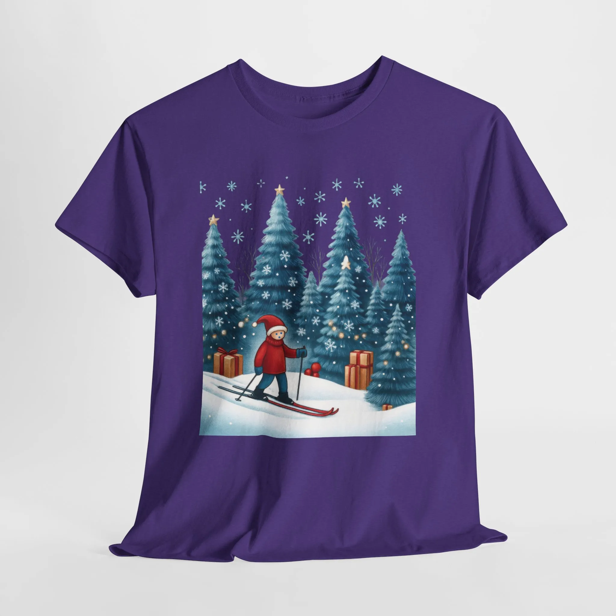 Womens Cute Winter Holiday Graphic Tee, Christmas Skiing T-Shirt, Women's Heavy Cotton Tee - Image 19