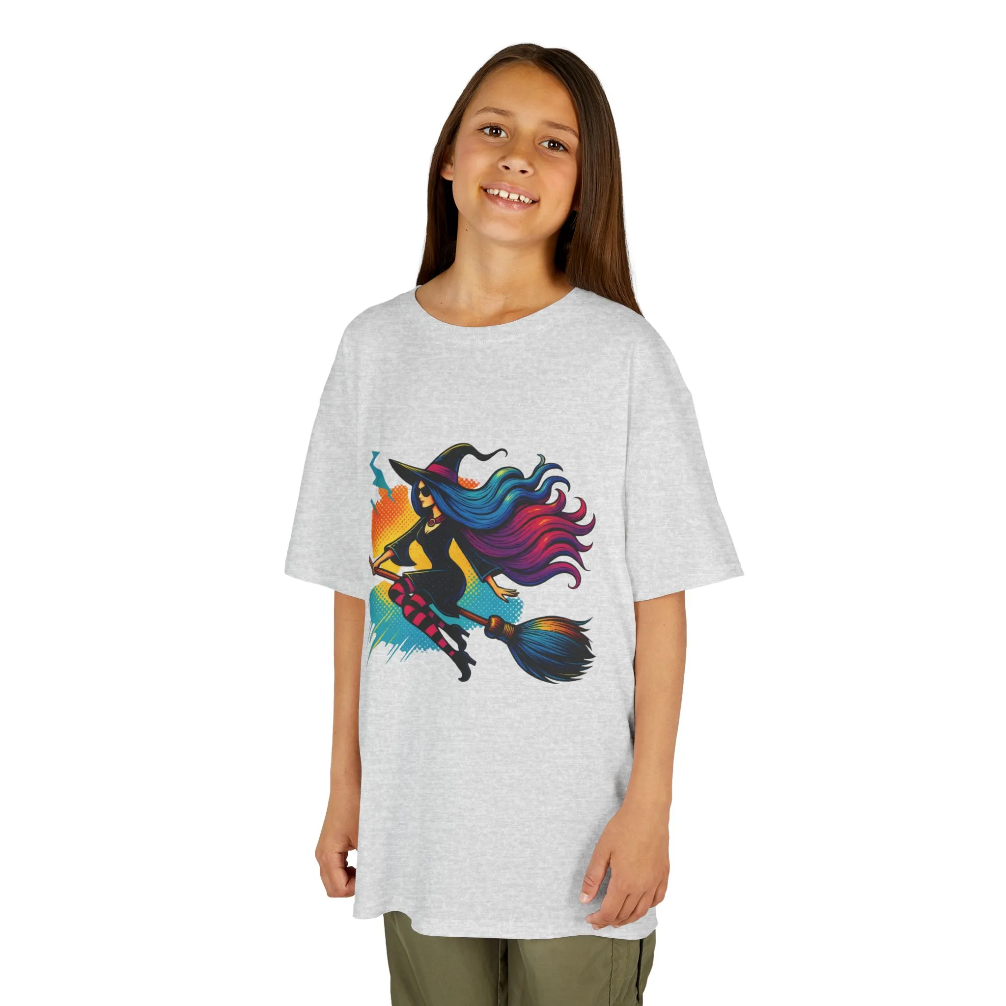 Girls Witch T-Shirt, Colorful Halloween Witch Graphic Tee for Kids, Fun Spooky Broomstick Shirt, Gift for Girls - Image 6