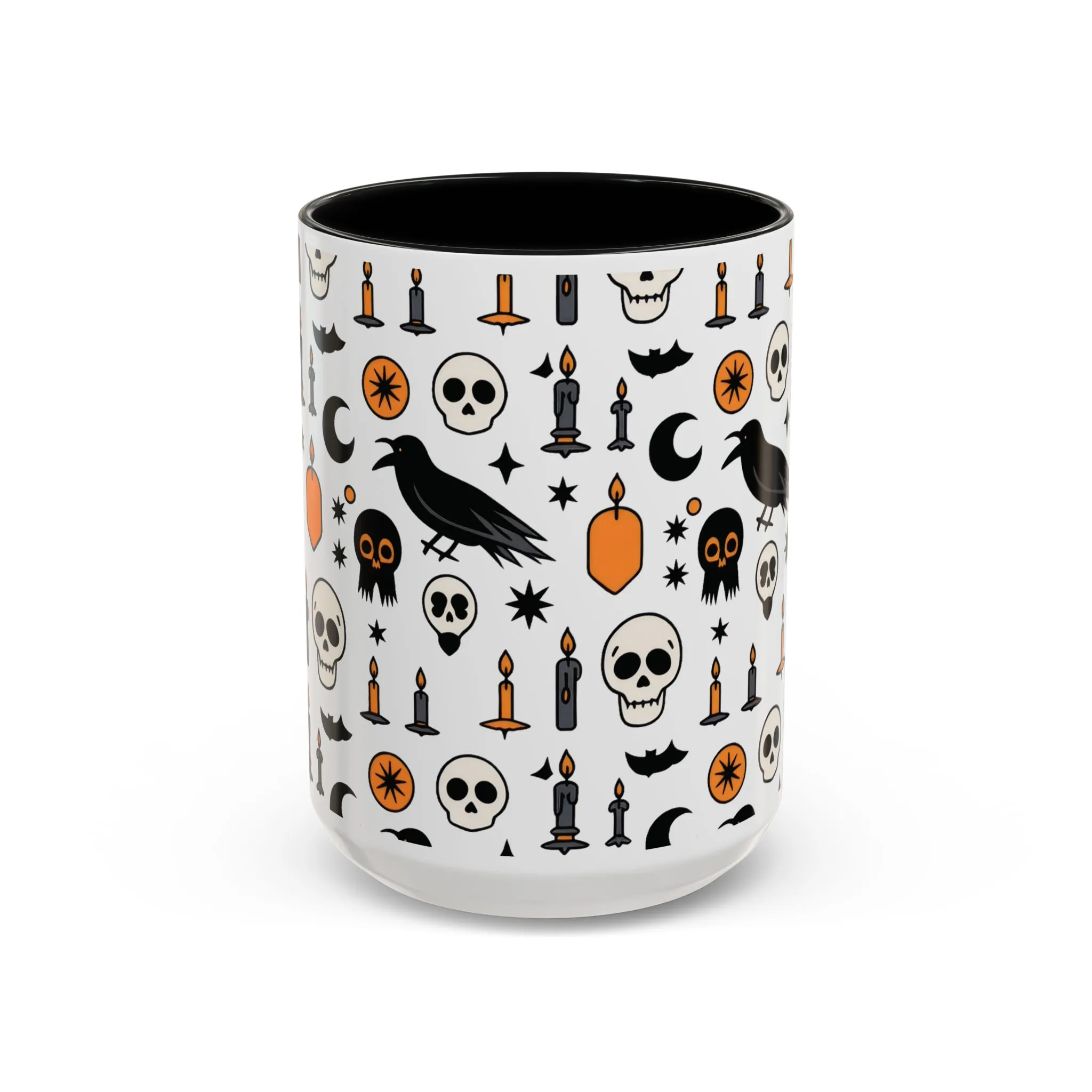 Gothic Halloween Mug, Skull, Candle - Raven Pattern Coffee Cup, Dark Aesthetic Spooky Gift for Her or Him, Accent Coffee Mug (11, 15oz) - Image 6