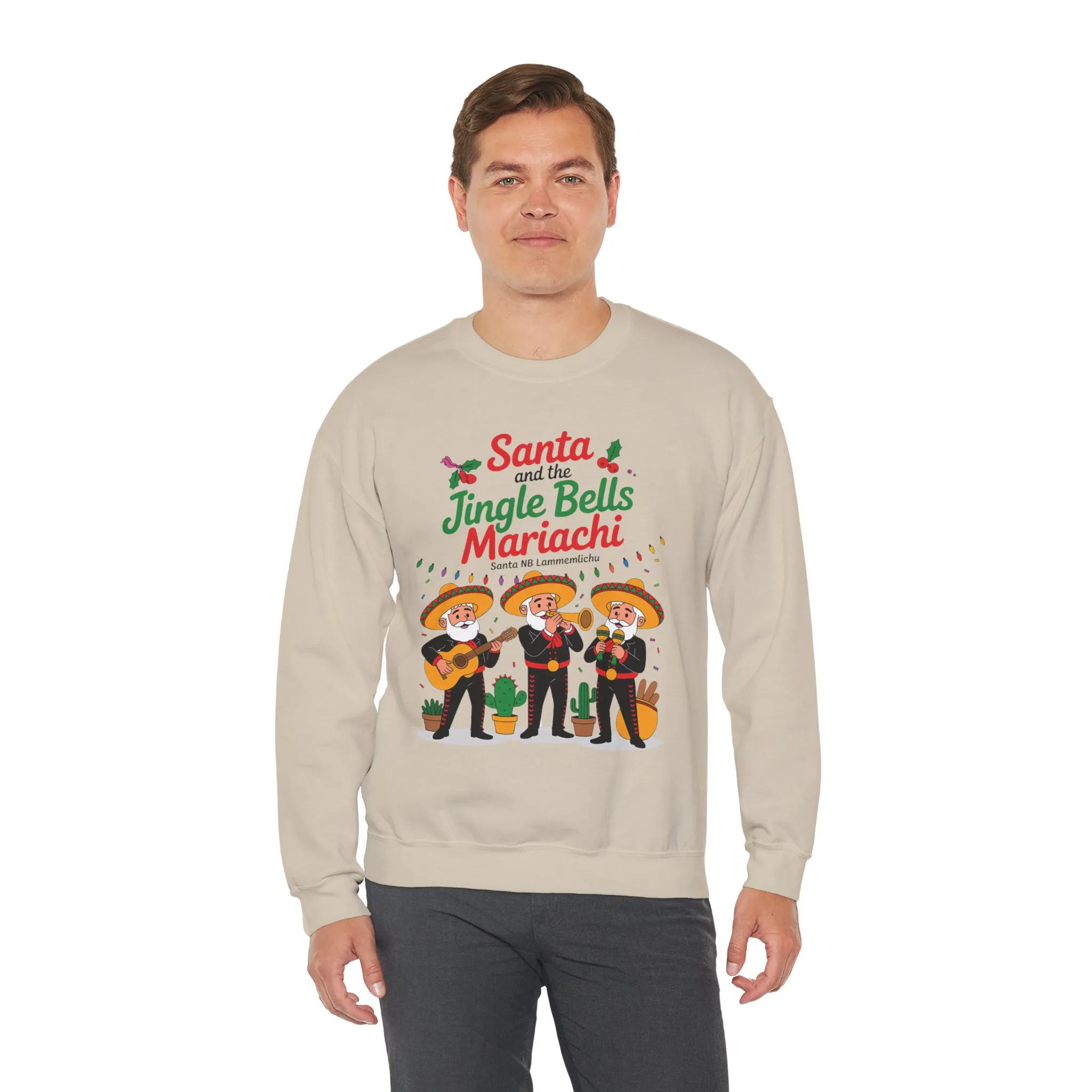 Santa and the Jingle Bells Mariachi Sweatshirt, Funny Mexican Christmas Jumper, Latin Holiday Fiesta Pullover - Image 6