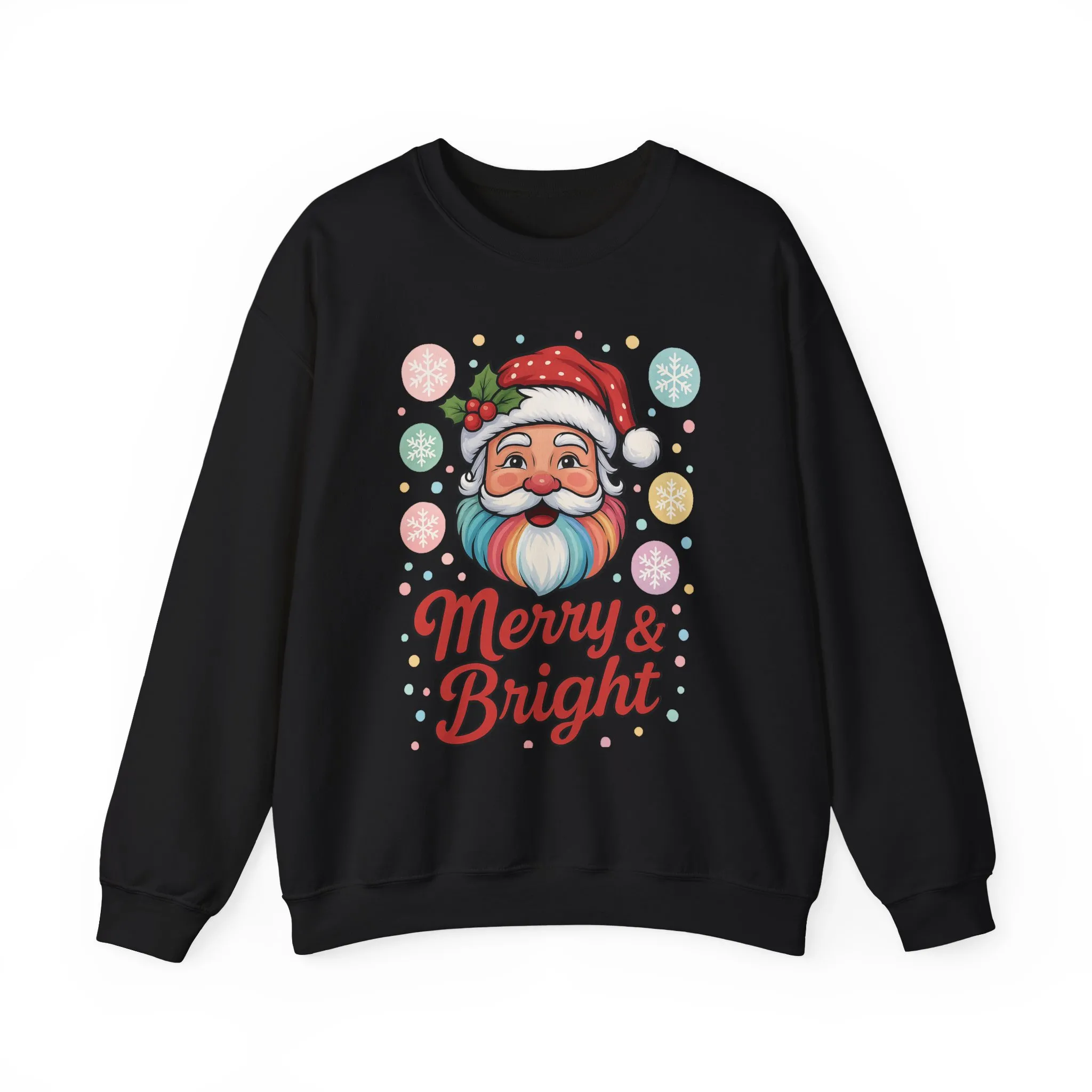 Merry - Bright Santa Christmas Sweatshirt, Retro Pastel Holiday Jumper, Cute Santa Sweater for Women - Image 4