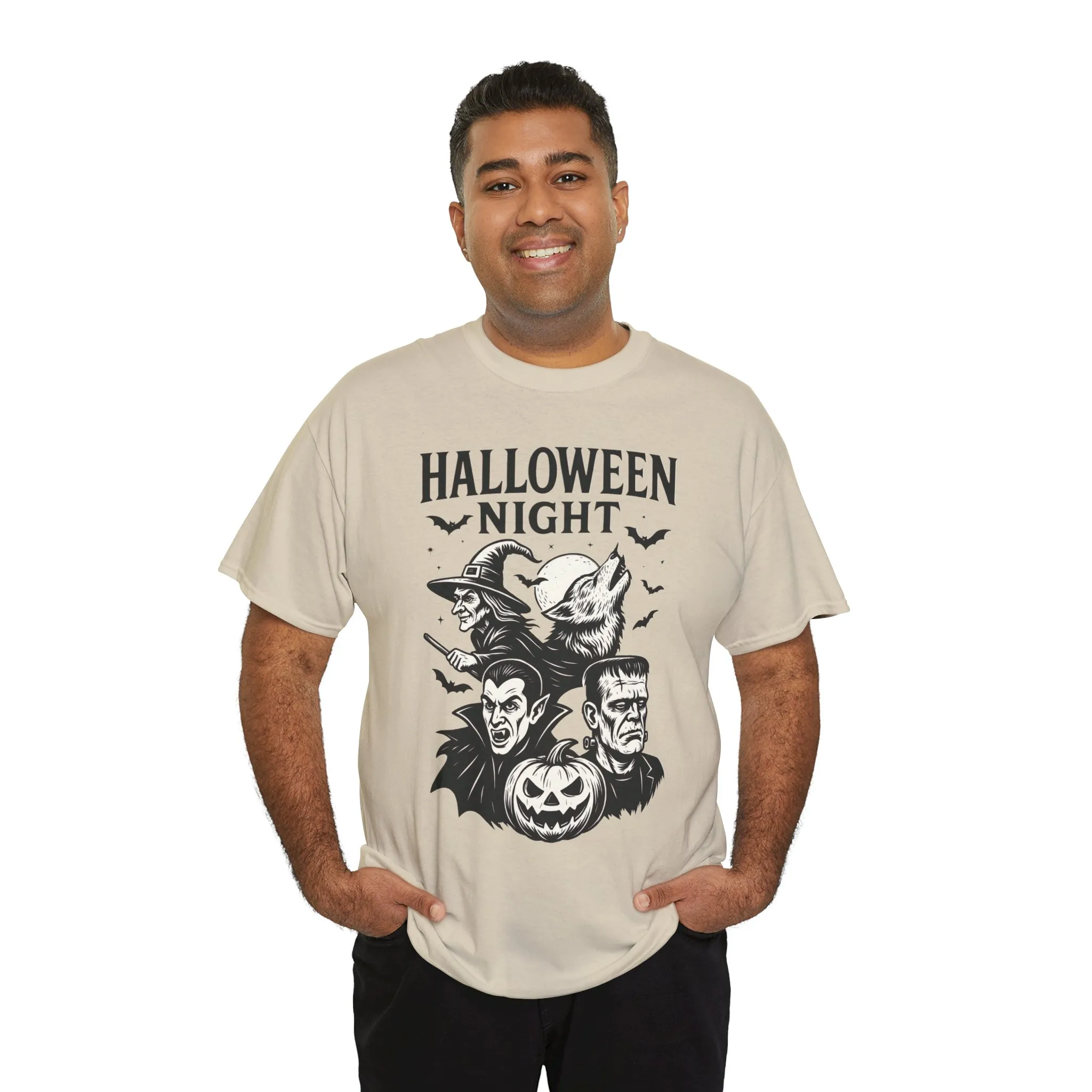 Halloween Night Men's T-Shirt, Classic Monsters Graphic Tee, Witch, Vampire, Frankenstein, Werewolf - Image 6
