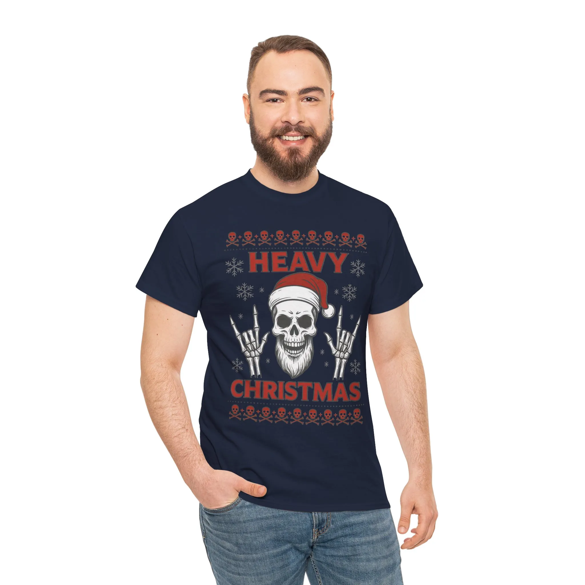 Heavy Christmas Men's T-Shirt, Metal Santa Skull Holiday Pullover for Men - Image 20