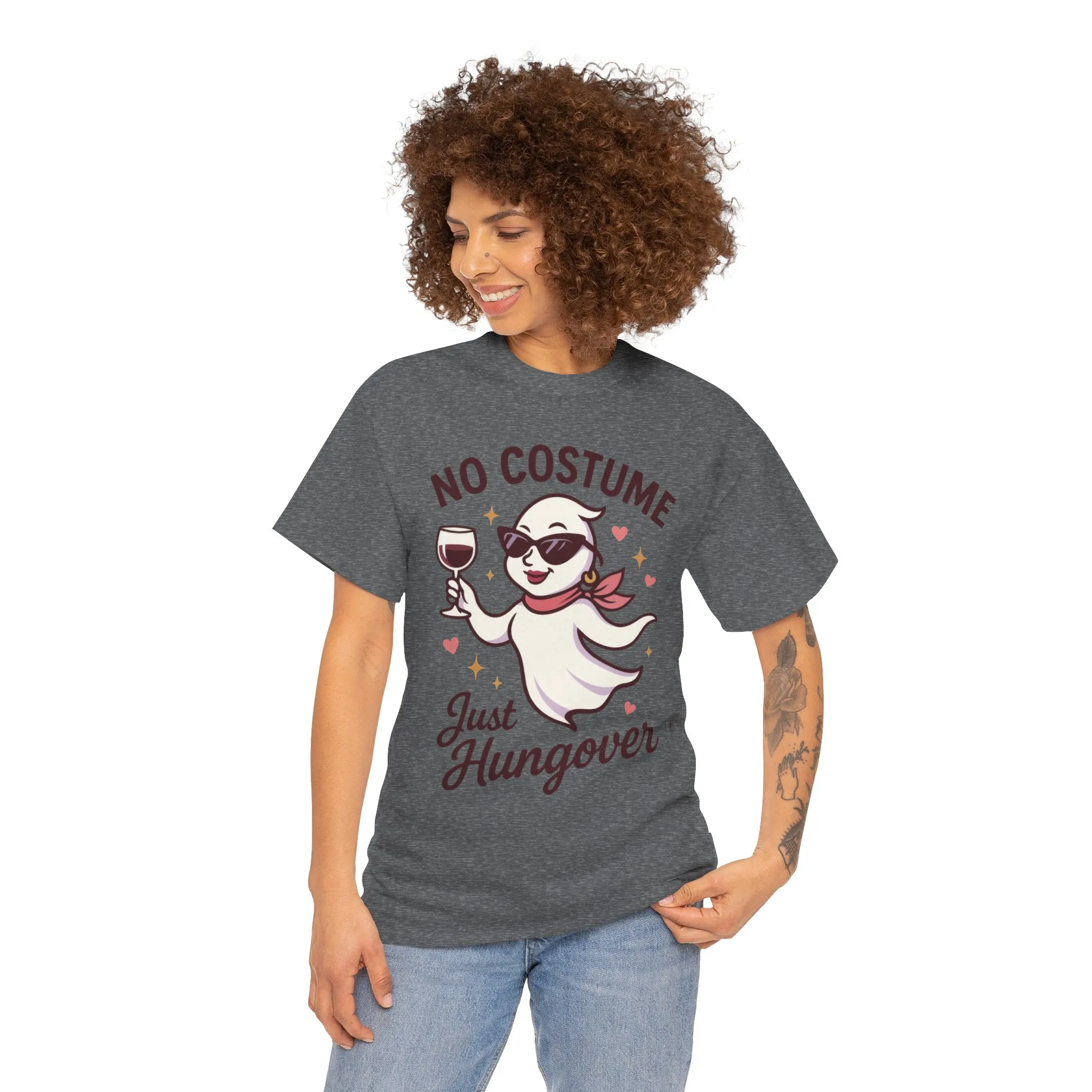 No Costume Just Hungover Women's T-Shirt, Funny Ghost Wine Halloween Party Graphic Tee - Image 8