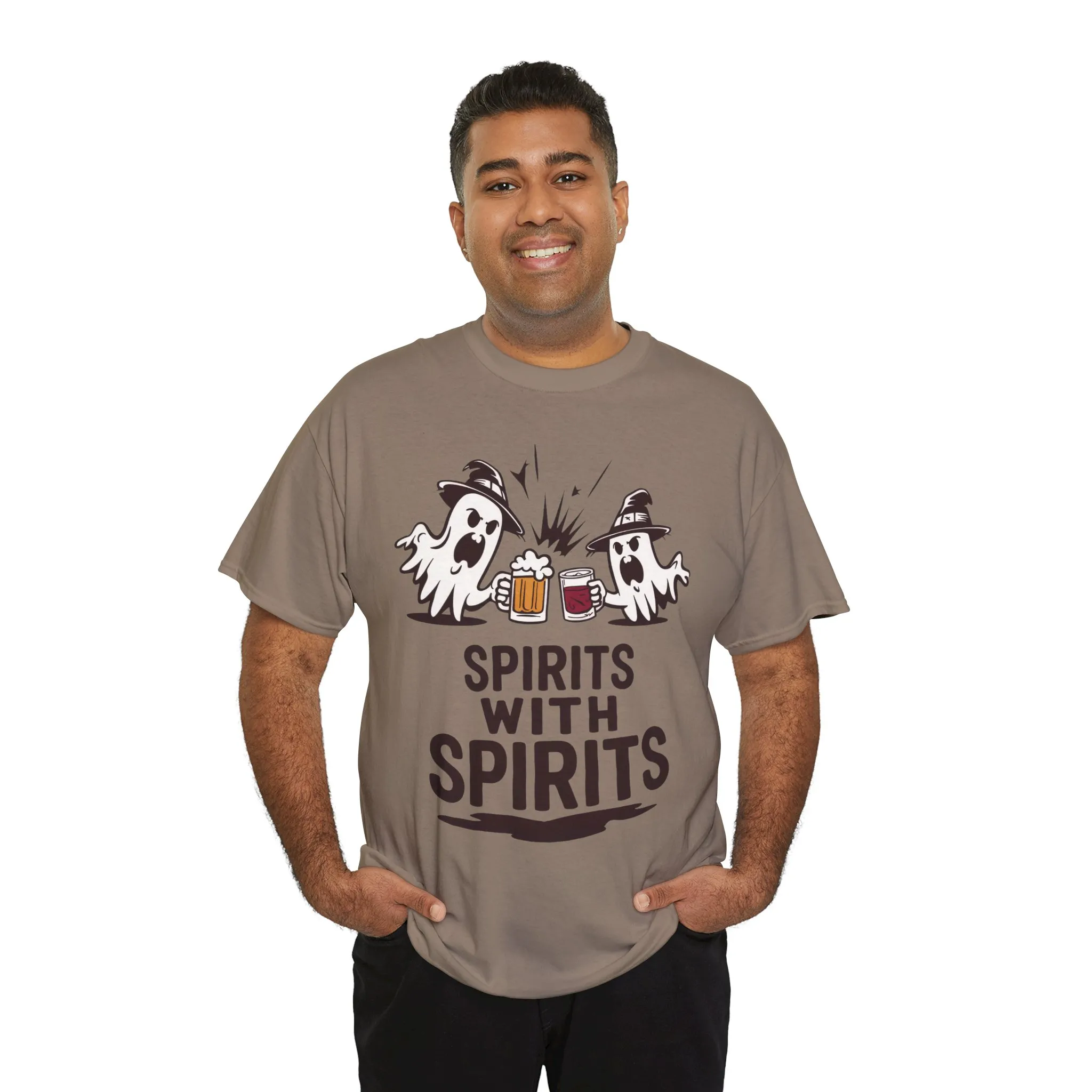 Spirits With Spirits Men's T-Shirt, Funny Ghost Drinking Halloween Party Graphic Tee - Image 6