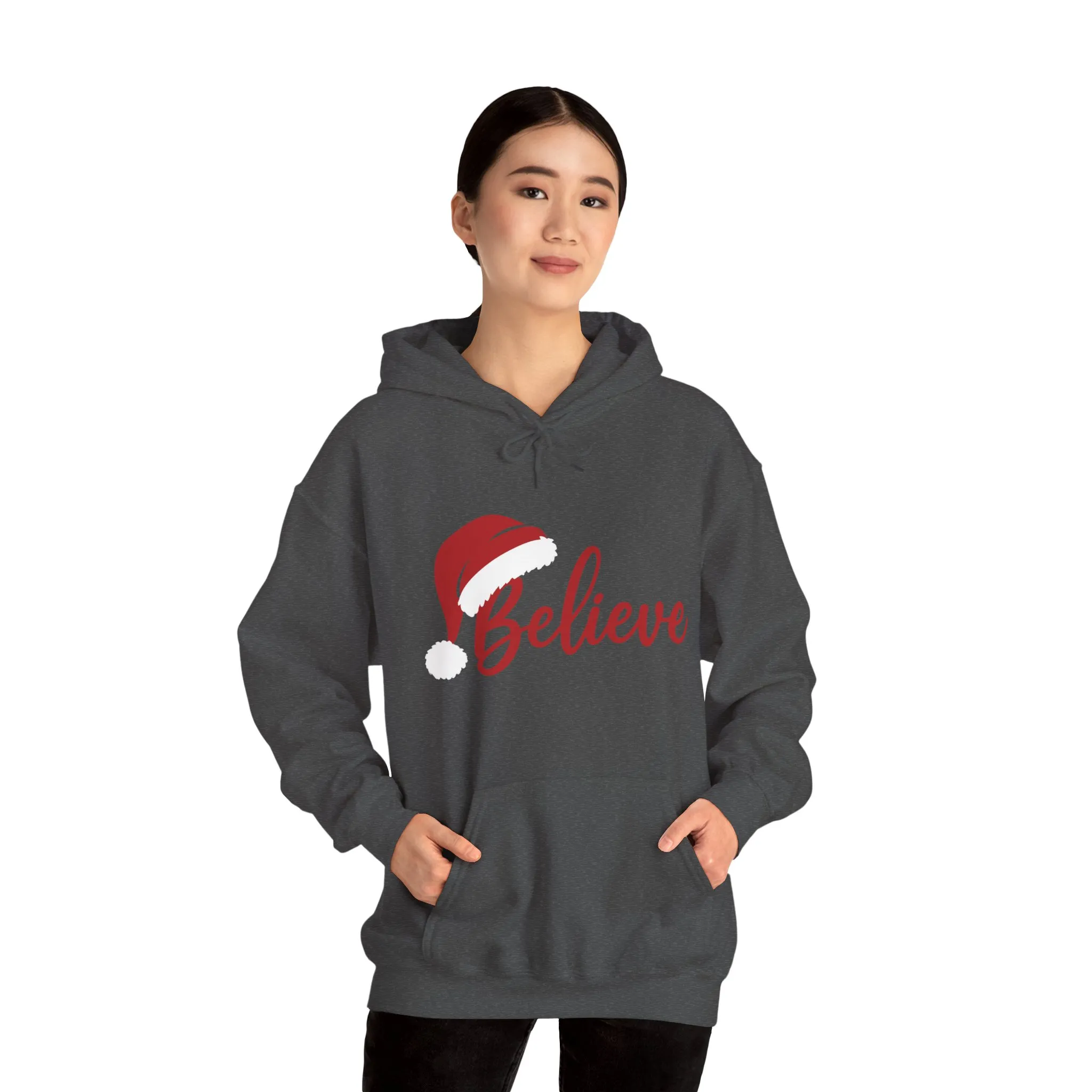 Believe Christmas Women's Hoodie, Minimal Santa Hat Holiday Sweatshirt for Women - Image 15