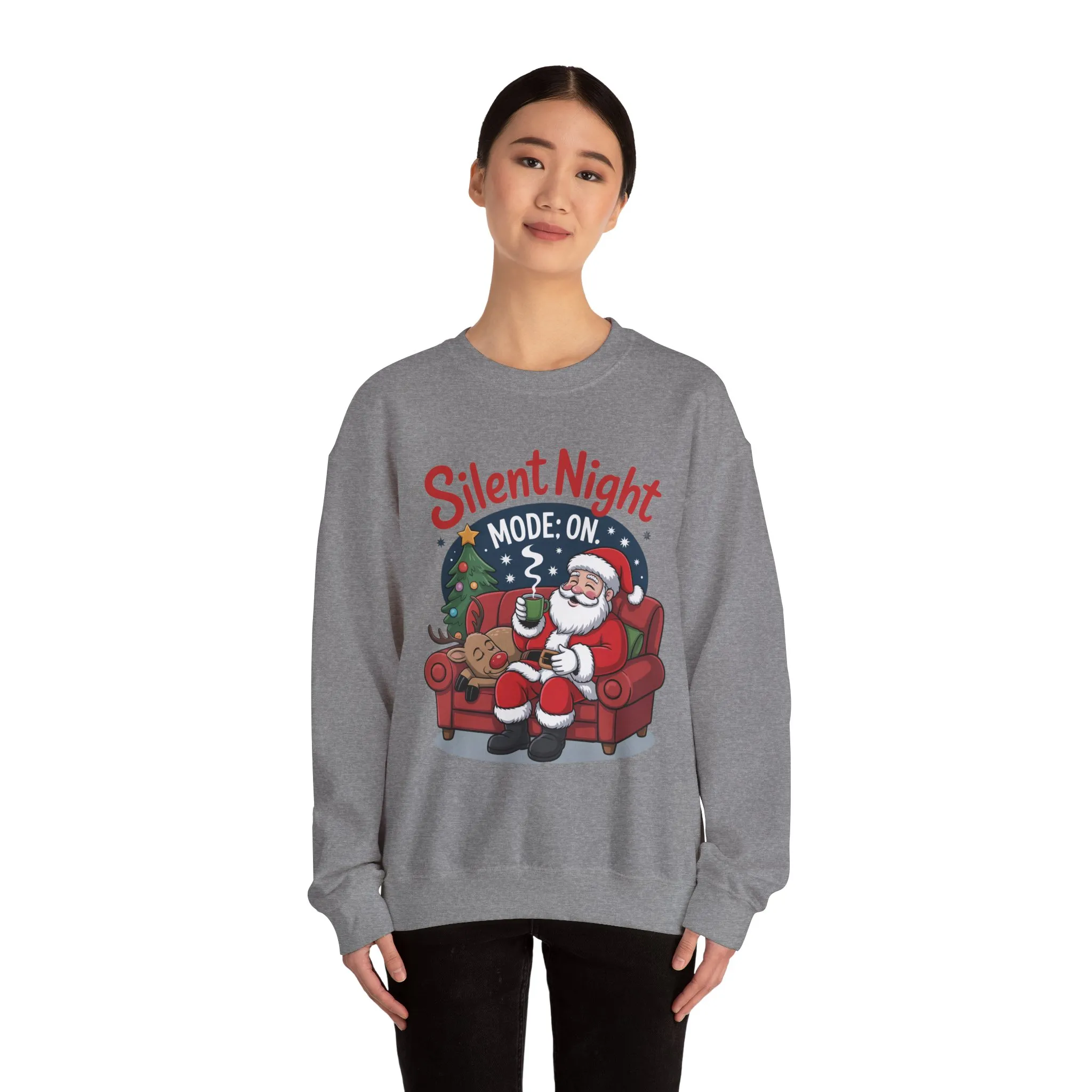 Silent Night Mode On Christmas Sweatshirt, Funny Relaxed Santa - Reindeer Sweater, Cozy Holiday Jumper for Women - Image 14
