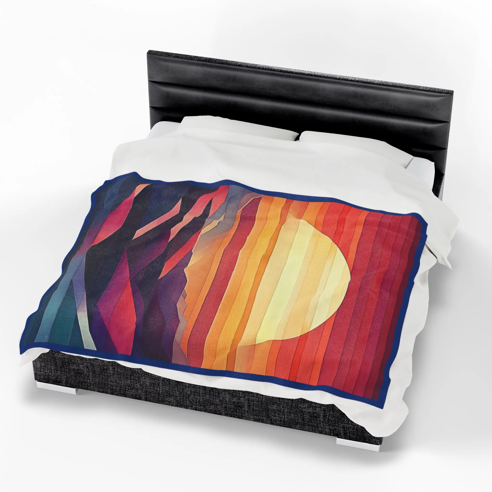 Abstract Sunset Mountain Velveteen Plush Blanket, Geometric Boho Landscape Throw Blanket, Warm Cozy Modern Art Home Decor Gift - Image 7