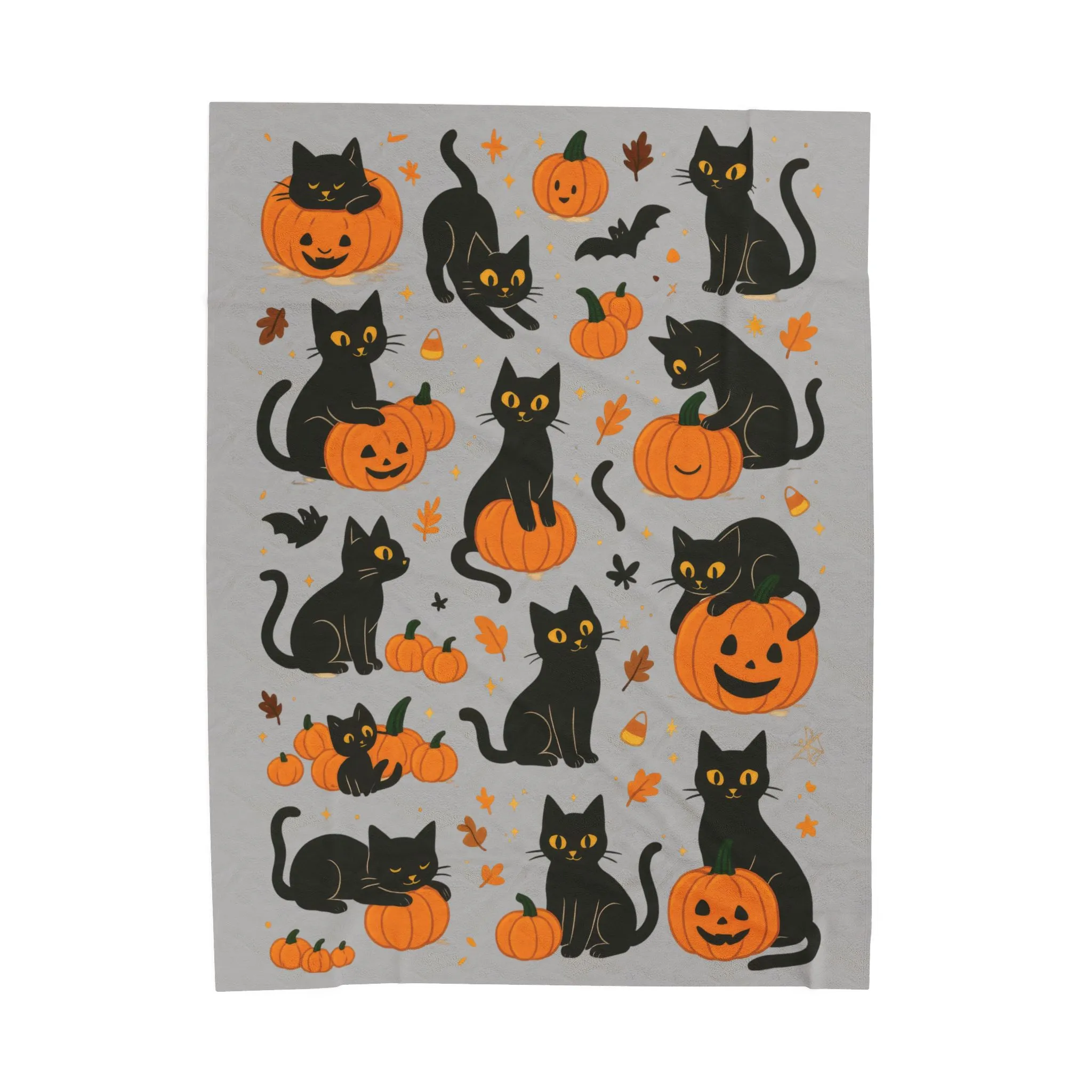 Cute Black Cats and Pumpkins Halloween Blanket, Cozy Fall Velveteen Plush Throw, Kawaii Spooky Cat Lover Gift, Autumn Home Decor, Blanket - Image 4