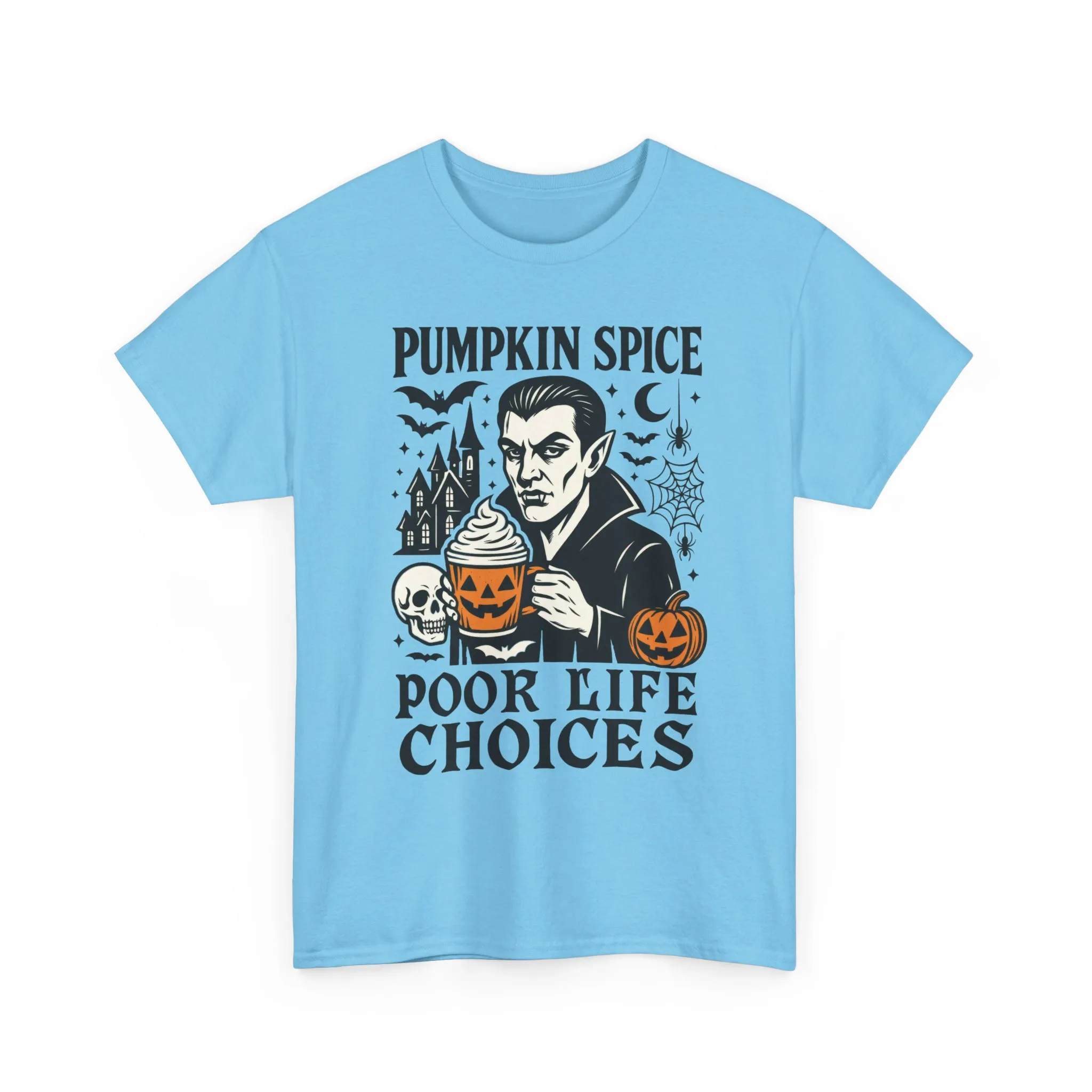 Pumpkin Spice Poor Life Choices Men's T-Shirt, Funny Vampire Coffee Halloween Graphic Tee - Image 16