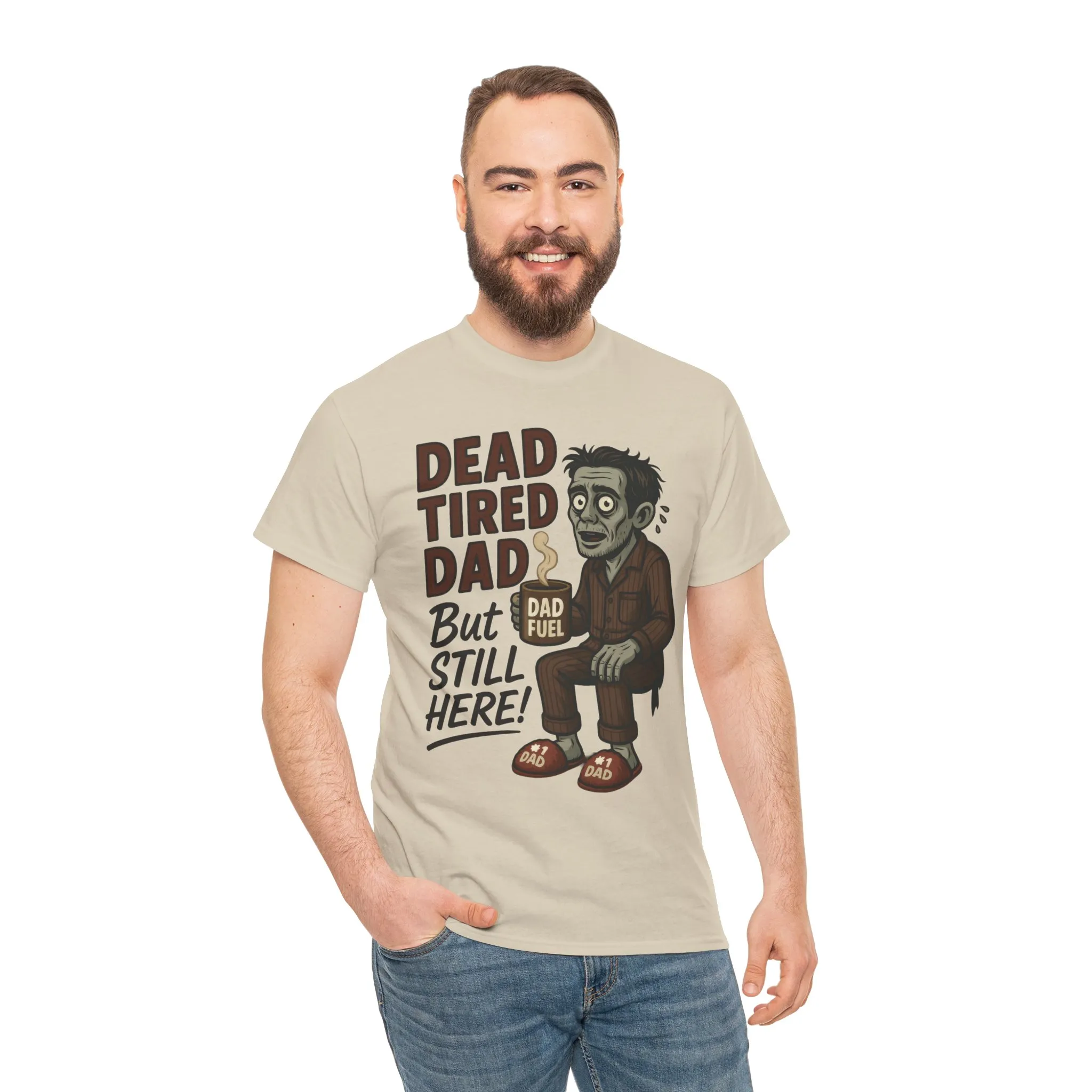 Dead Tired Dad Funny Zombie Coffee Men's T-Shirt, Father's Day Gift for Men, Dad Fuel Graphic Tee, Halloween Dad Tee - Image 8