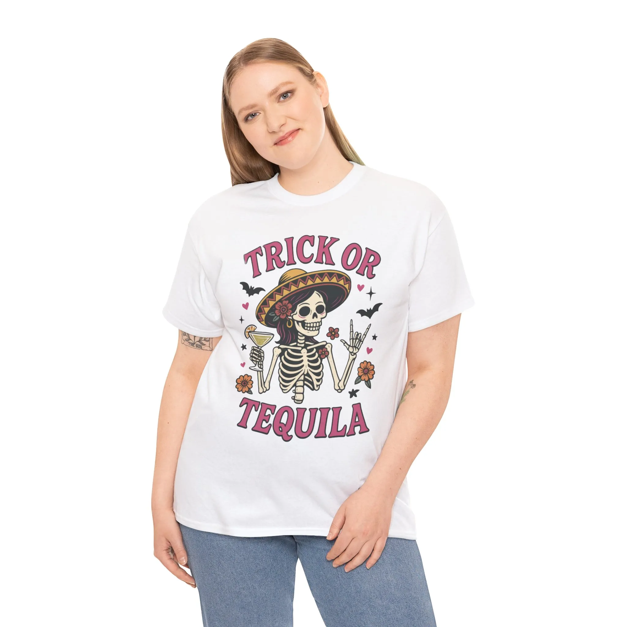 Trick or Tequila Women's T-Shirt, Funny Halloween Skeleton Drinking Shirt, Party Graphic Tee - Image 6