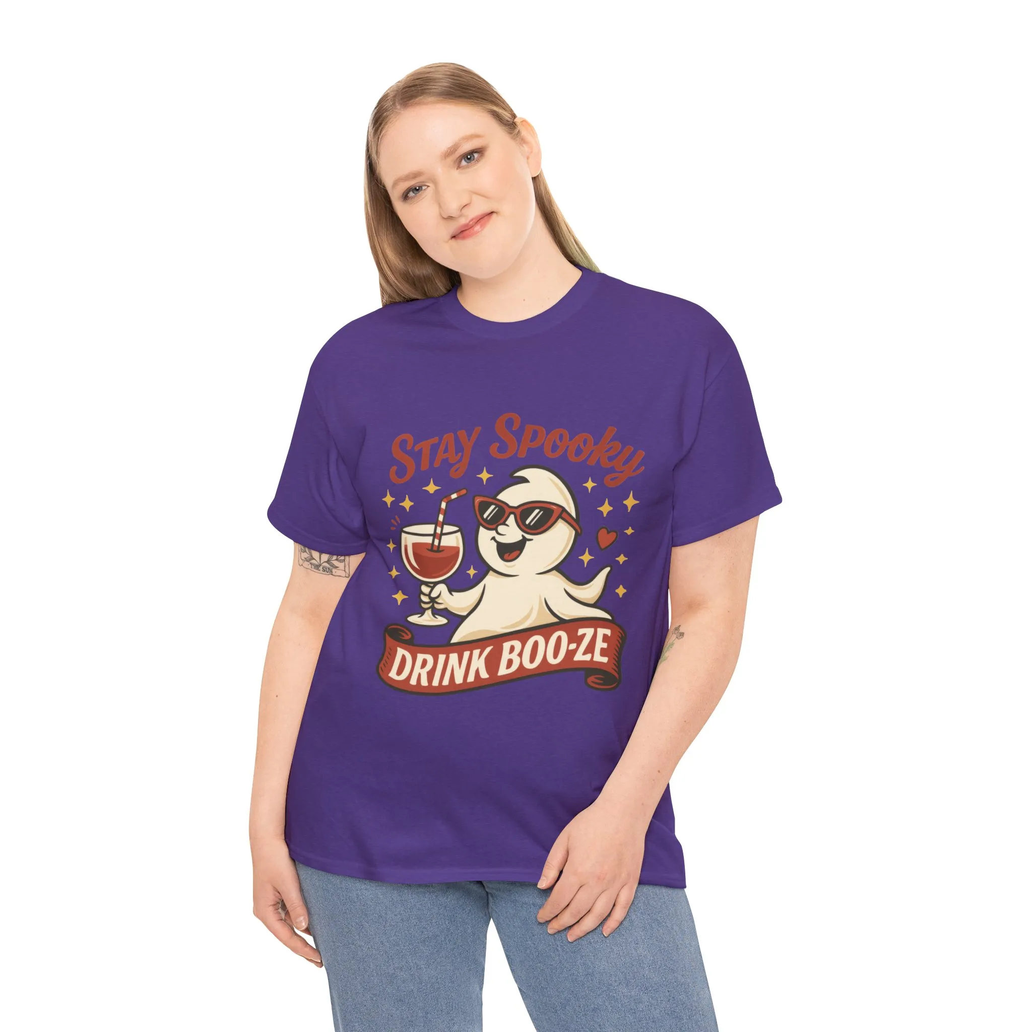 Stay Spooky Drink Boo-ze Women's T-Shirt, Funny Ghost Wine Halloween Party Graphic Tee - Image 24