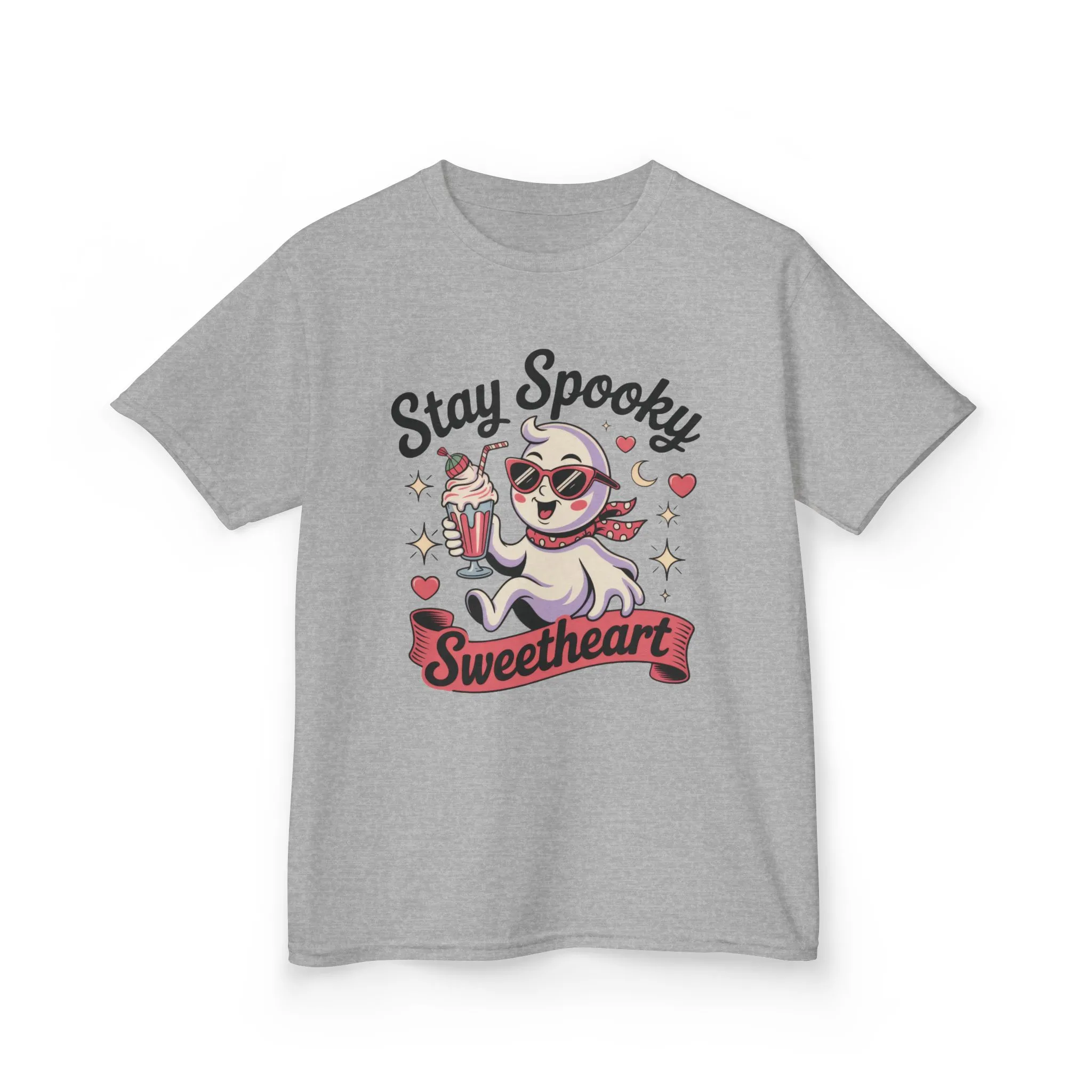 Girls Halloween Ghost T-Shirt, Stay Spooky Sweetheart Tee for Kids, Cute Retro Style Tween Girl Outfit Gift, Kids Heavy Cotton⢠Tee - Image 5