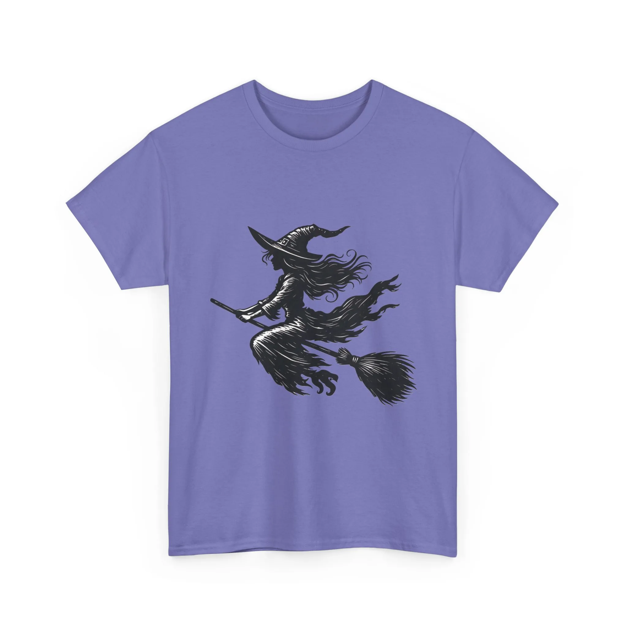Flying Witch Silhouette Halloween T-Shirt for Women, Vintage Witch on Broom Tee, Spooky Gothic Fall Shirt, Minimal Black Witch Top - Image 22