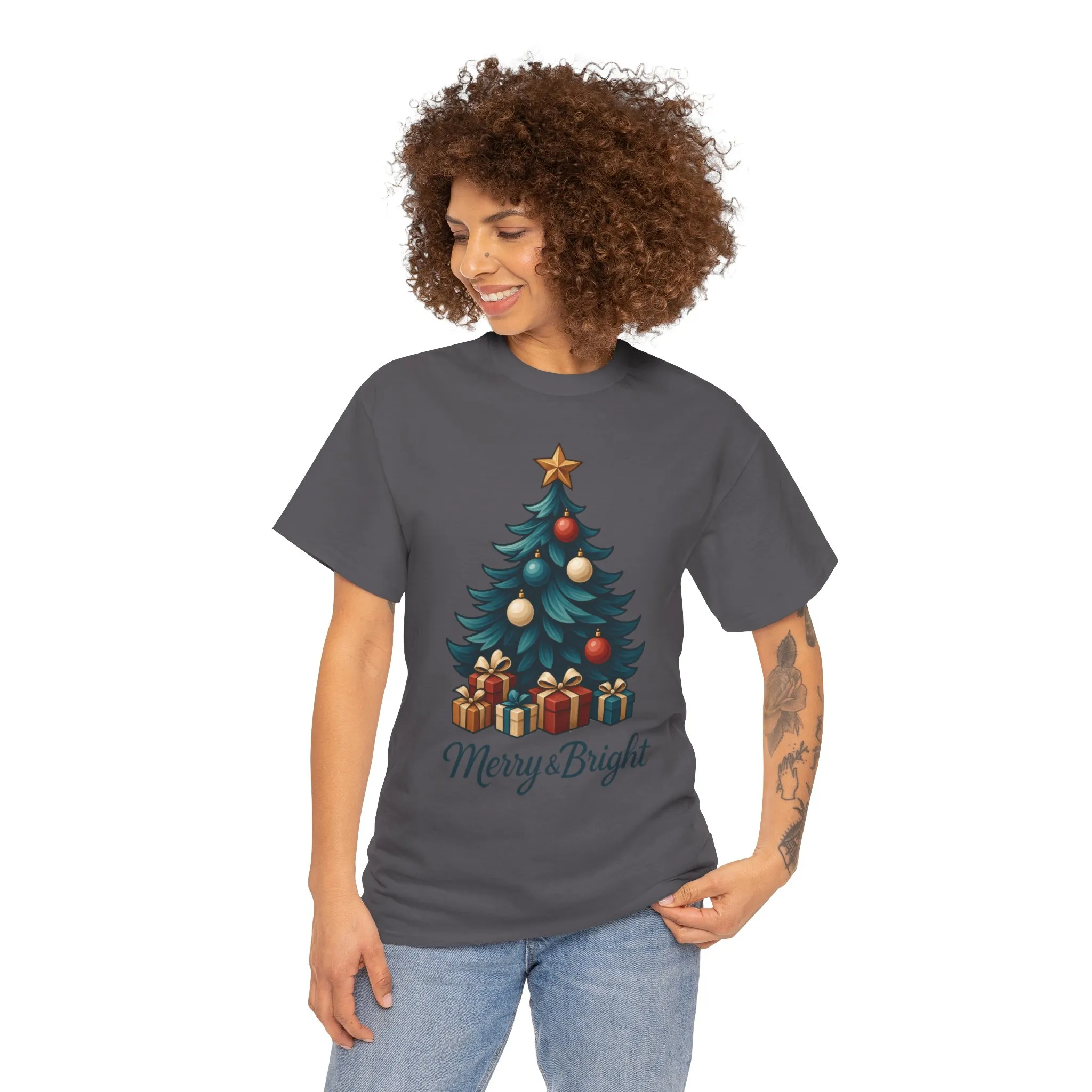 Merry & Bright Christmas T-Shirt, Holiday Tree Gift Tee for Women - Image 15
