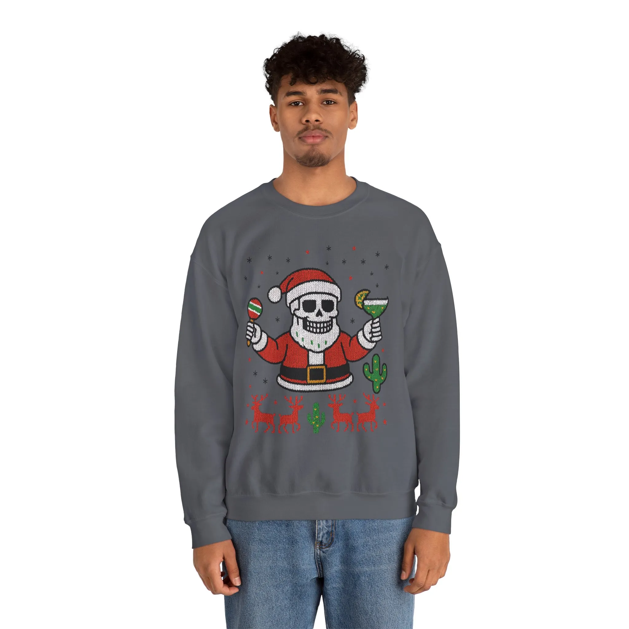Skeleton Santa Ugly Christmas Sweatshirt for Men, Funny Margarita Holiday Jumper - Image 20