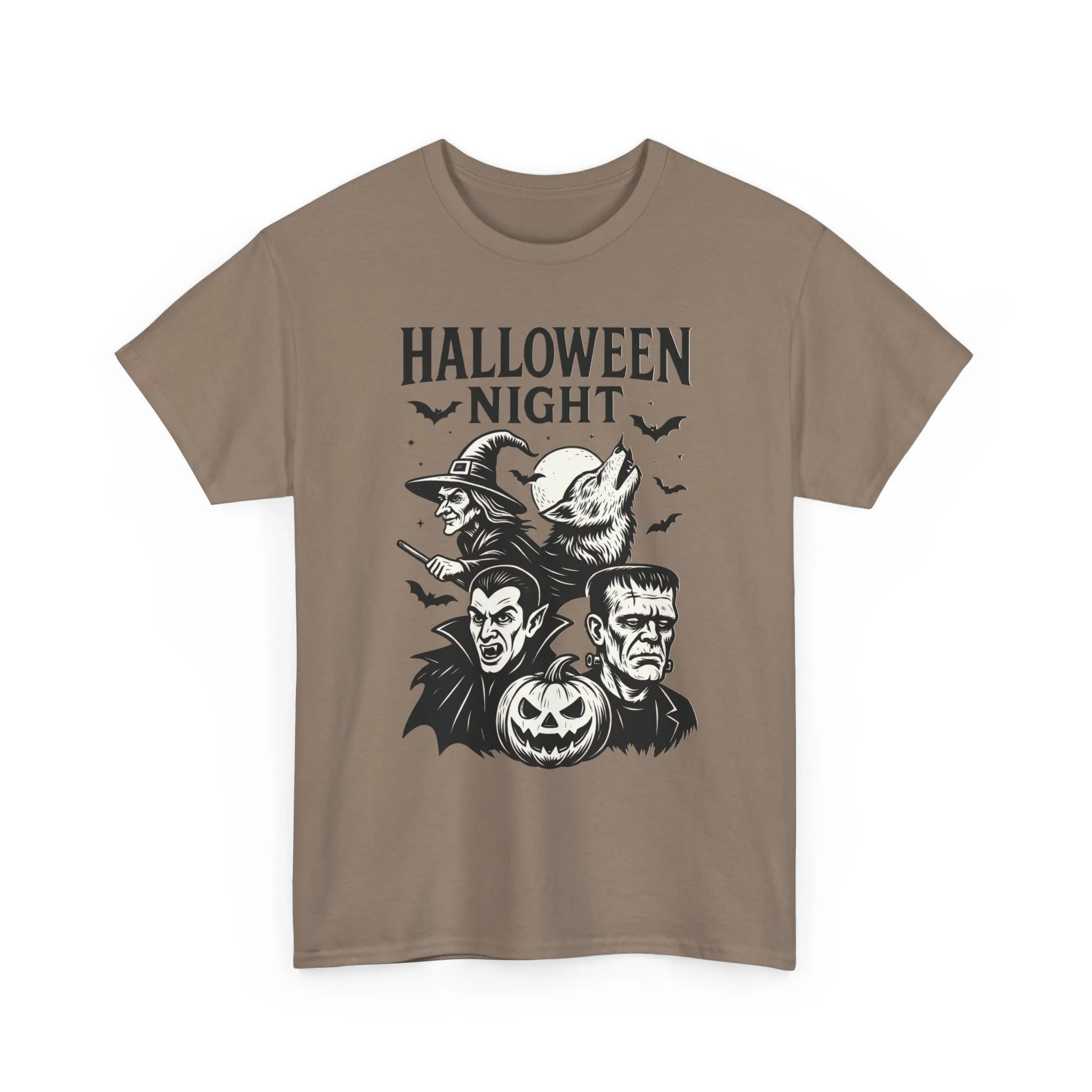 Halloween Night Men's T-Shirt, Classic Monsters Graphic Tee, Witch, Vampire, Frankenstein, Werewolf - Image 10