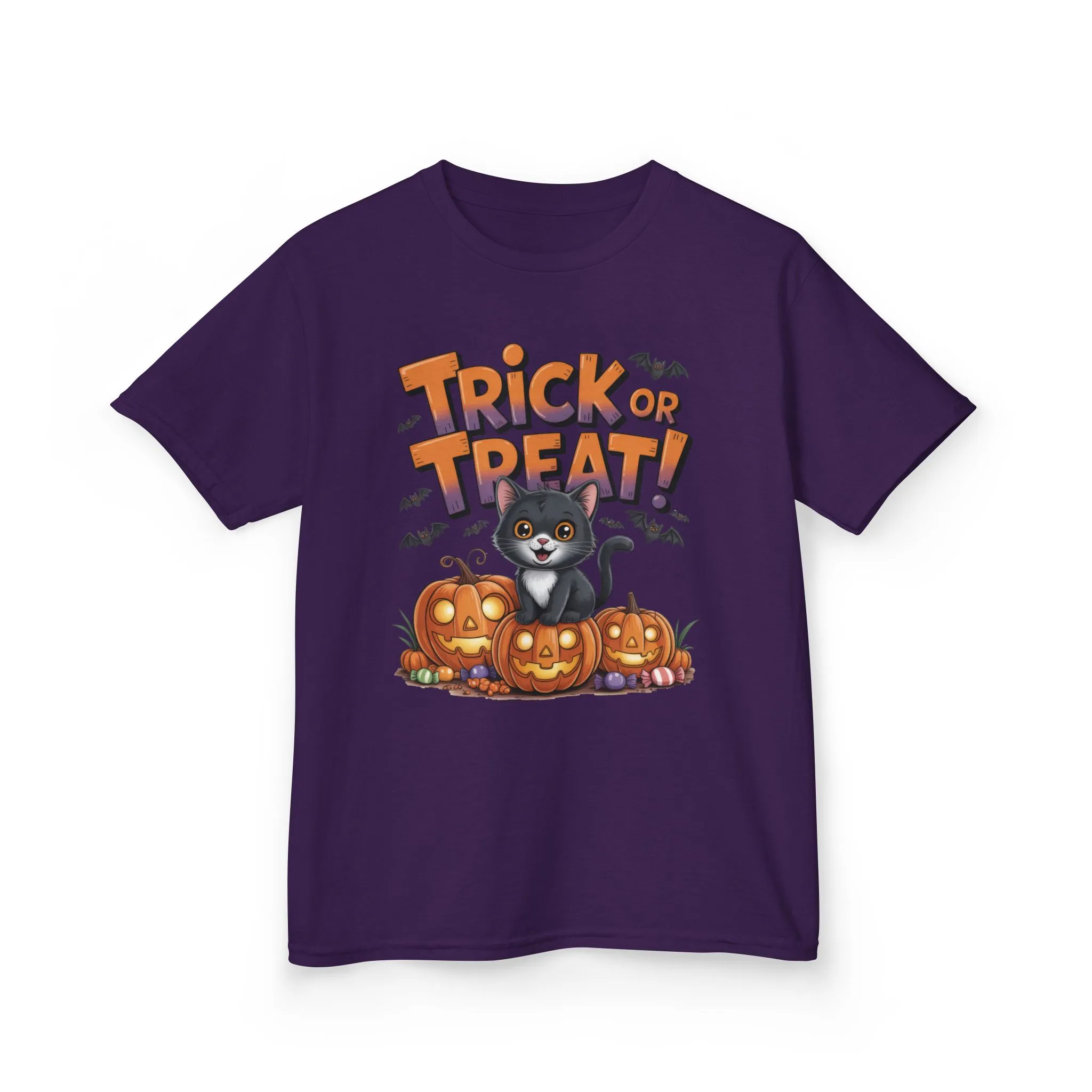 Girls Cute Black Cat Trick or Treat Halloween T-Shirt, Funny Pumpkin Cat Tee, Spooky Fall Shirt for Kids, Matching Family Halloween Shirts - Image 16