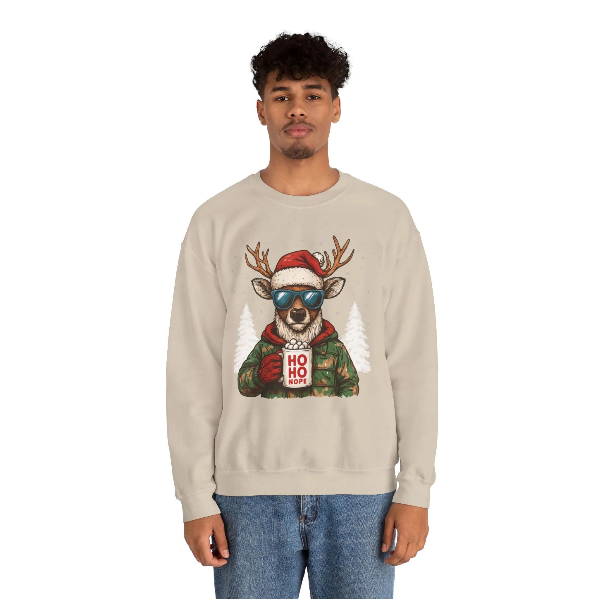 Men's HO HO NOPE Funny Christmas T-Shirt, Cool Reindeer Holiday Tee - Image 8