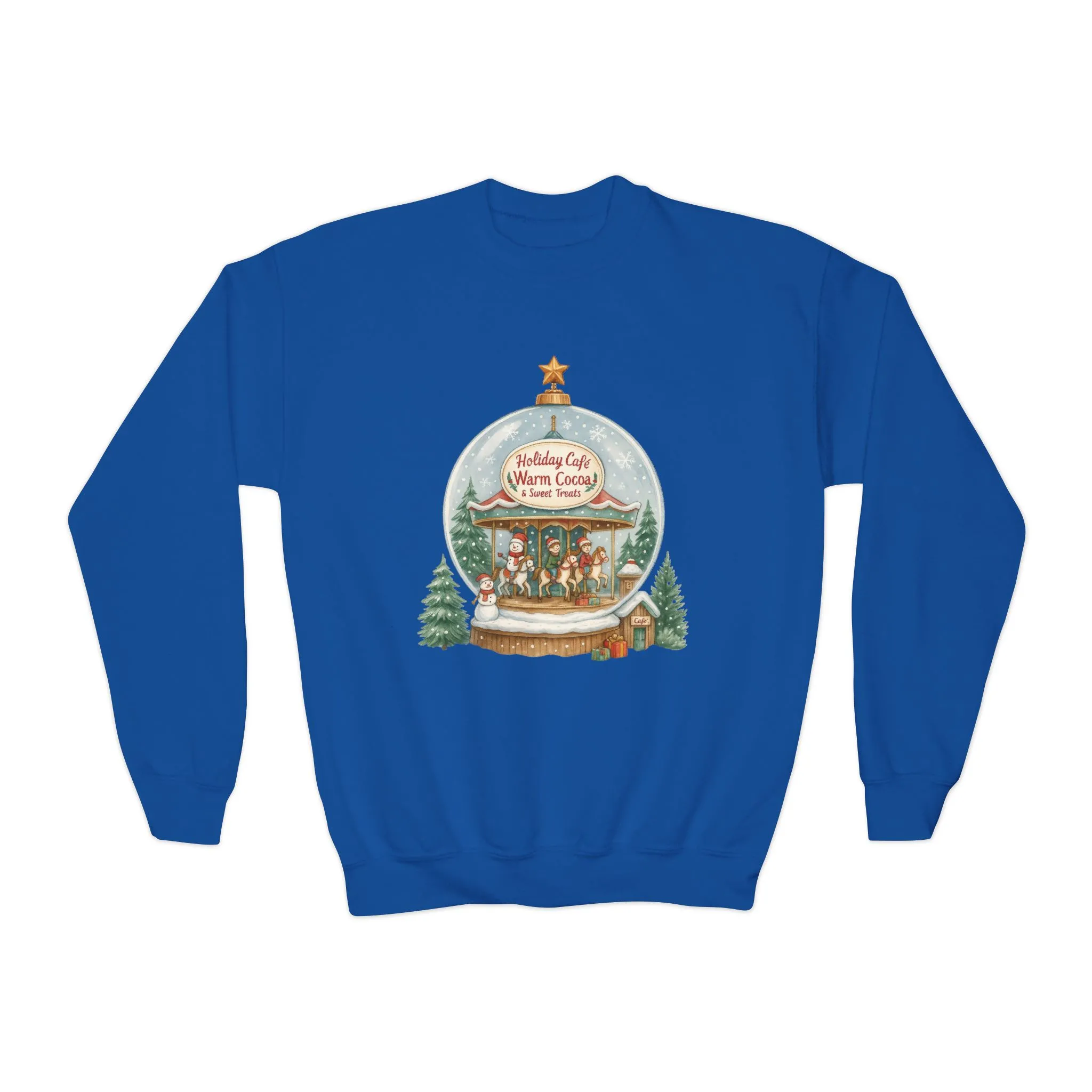 Youth Holiday Café Christmas Sweatshirt, Warm Cocoa Snow Globe Jumper - Image 9
