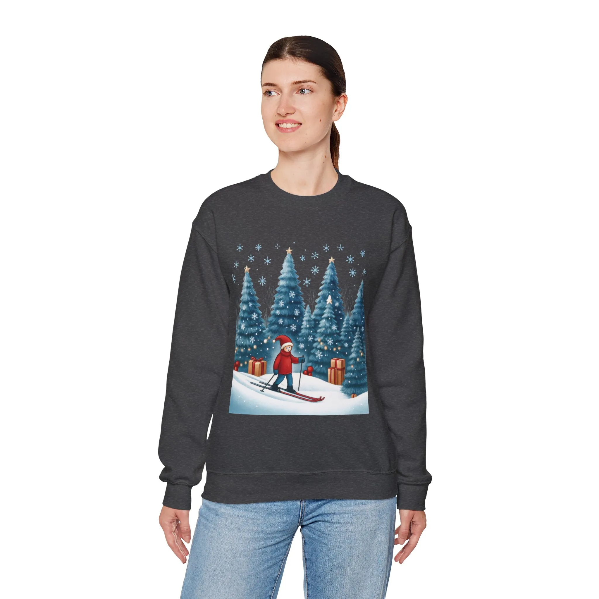 Womens Christmas Skiing Sweatshirt, Cozy Winter Holiday Pullover, Women's Heavy Blend™ Crewneck Sweatshirt - Image 18