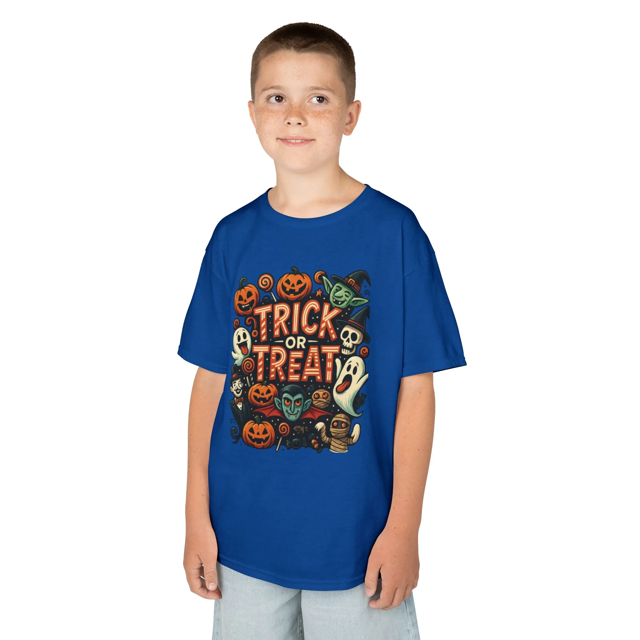 Kids Trick or Treat T-Shirt, Halloween Graphic Tee with Pumpkins, Ghosts & Vampires, Fun Spooky Shirt for Children - Image 18