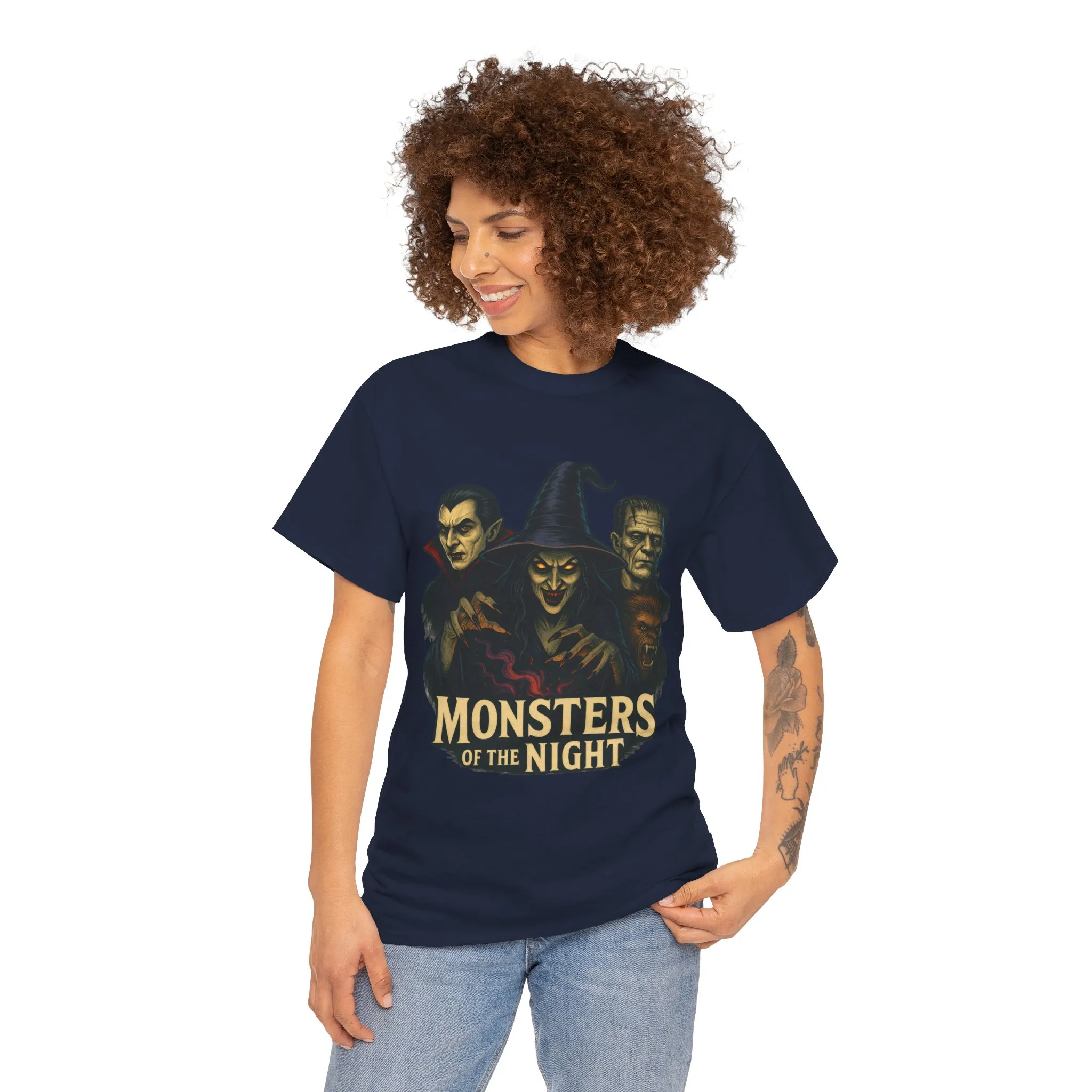 Monsters of the Night Women's T-Shirt, Classic Horror Witch, Vampire, Frankenstein Halloween Tee - Image 20