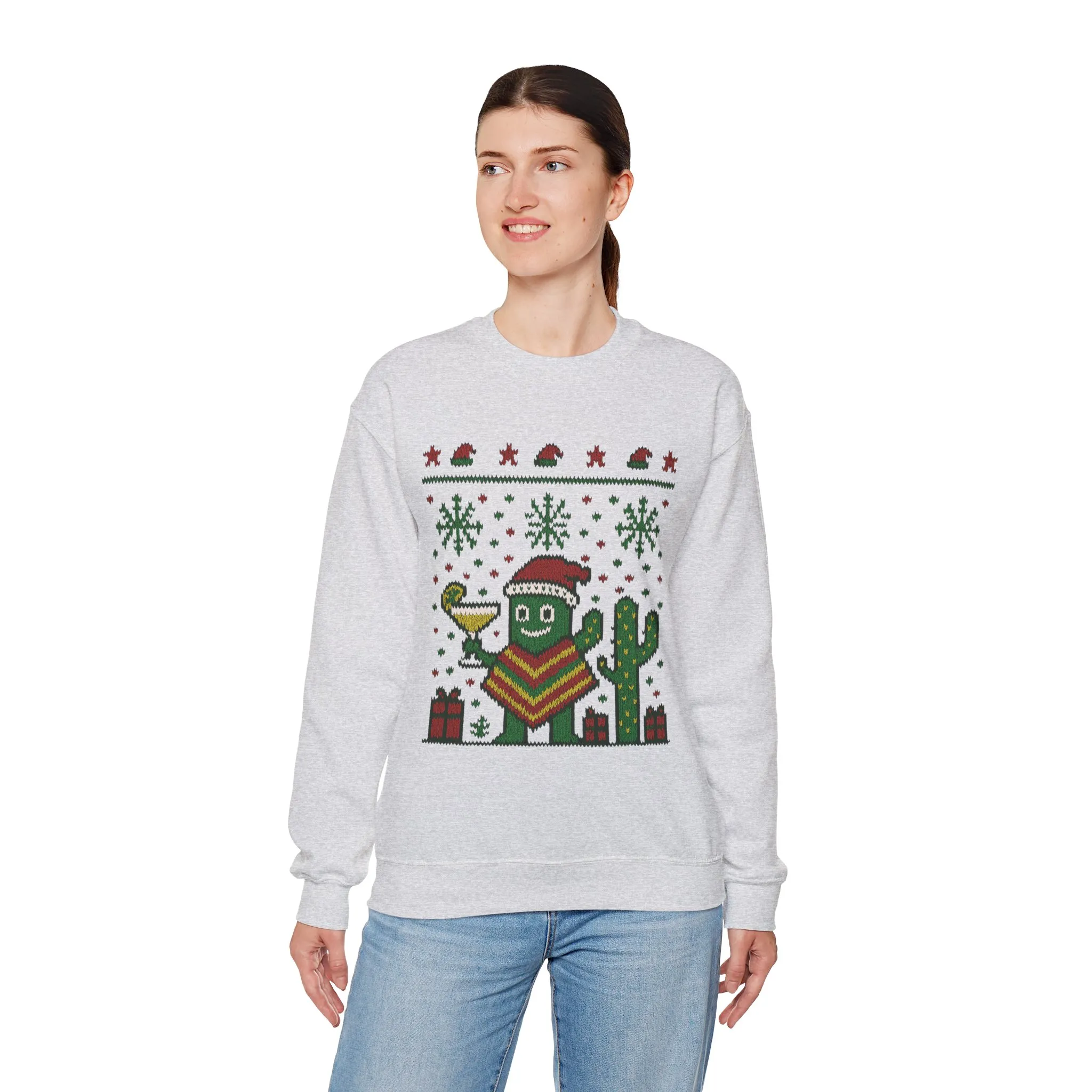 Festive Cactus Christmas Women's Sweatshirt, Funny Santa Hat Holiday Pullover, Women's Heavy Blend™ Crewneck Sweatshirt - Image 3