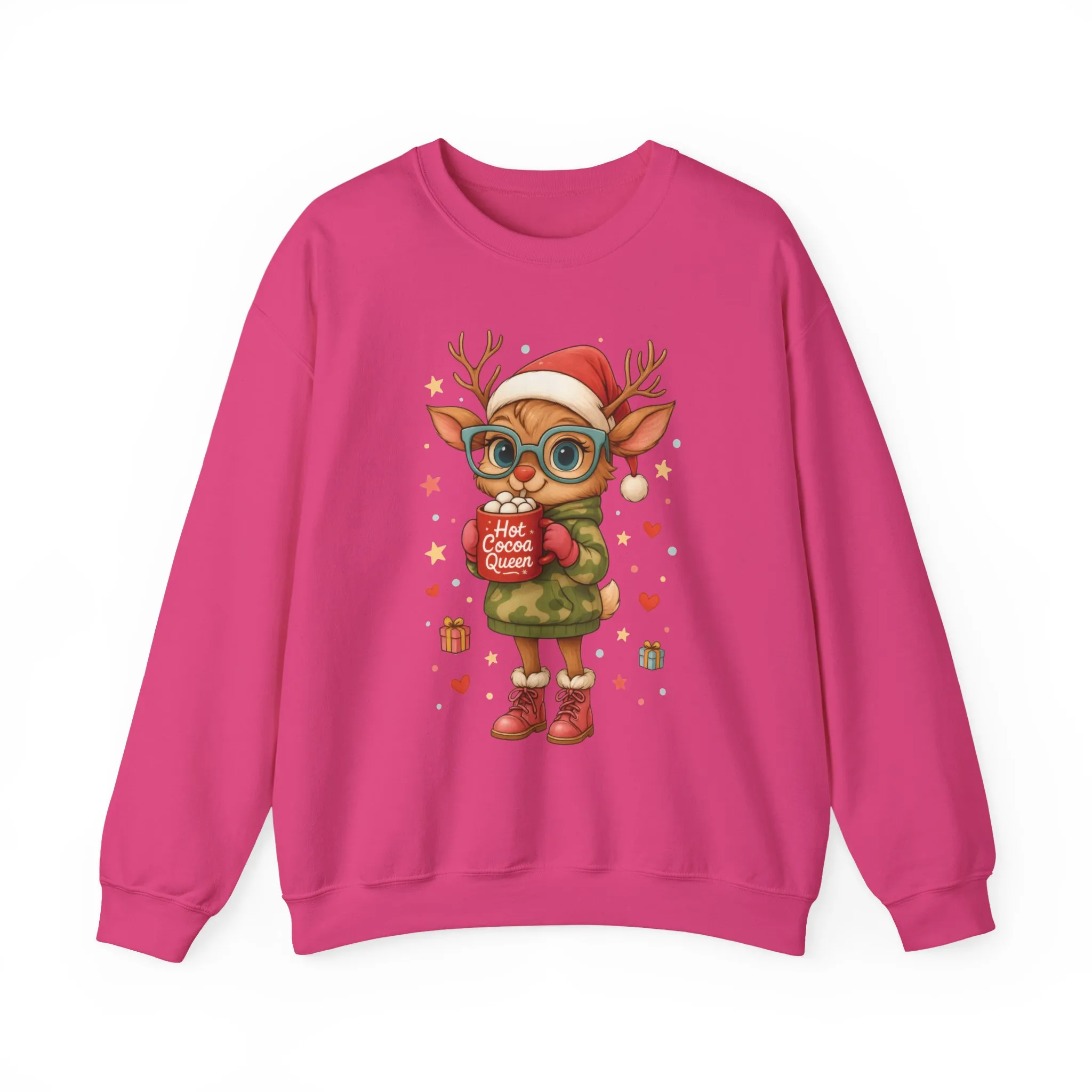 Hot Cocoa Queen Christmas Women's Sweatshirt, Cute Cozy Holiday Reindeer Pullover - Image 22