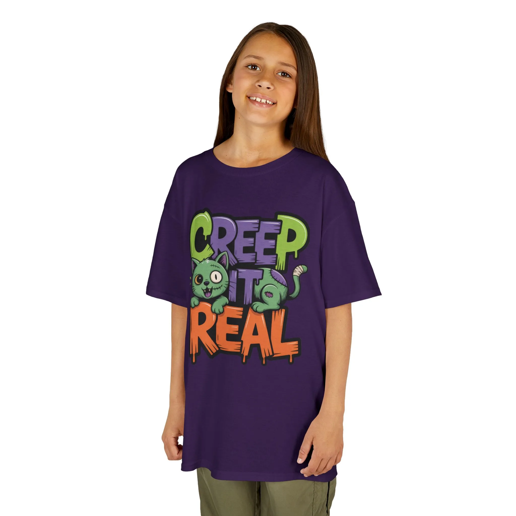 Creep It Real Kids Halloween Shirt, Cute Zombie Cat Graffiti Style T-Shirt for Boys & Girls - Image 20