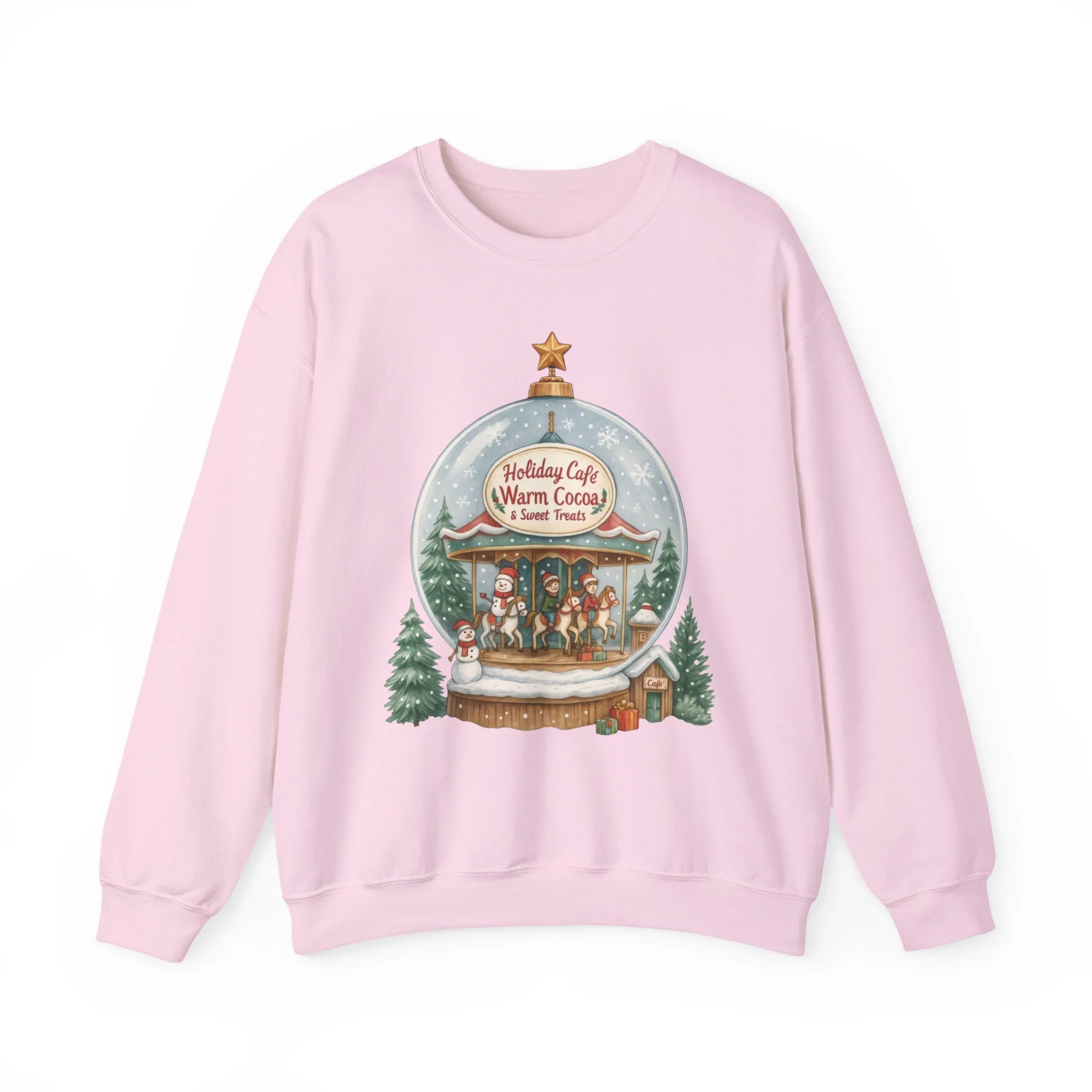 Holiday Café Christmas Sweatshirt, Warm Cocoa Snow Globe Pullover