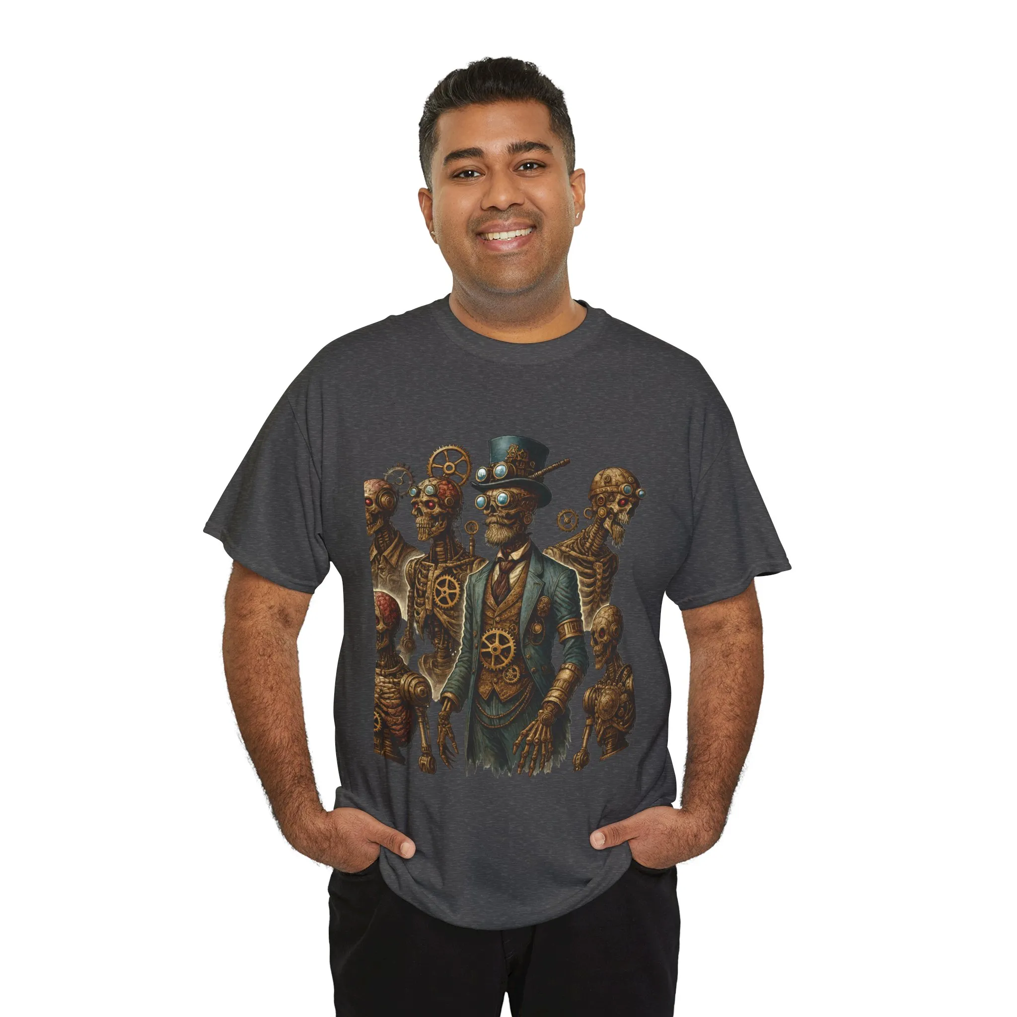 Steampunk Skeleton Gentleman T-Shirt, Vintage Mechanical Robot Skull Design, Gothic Industrial Cyberpunk Tee for Men - Image 24