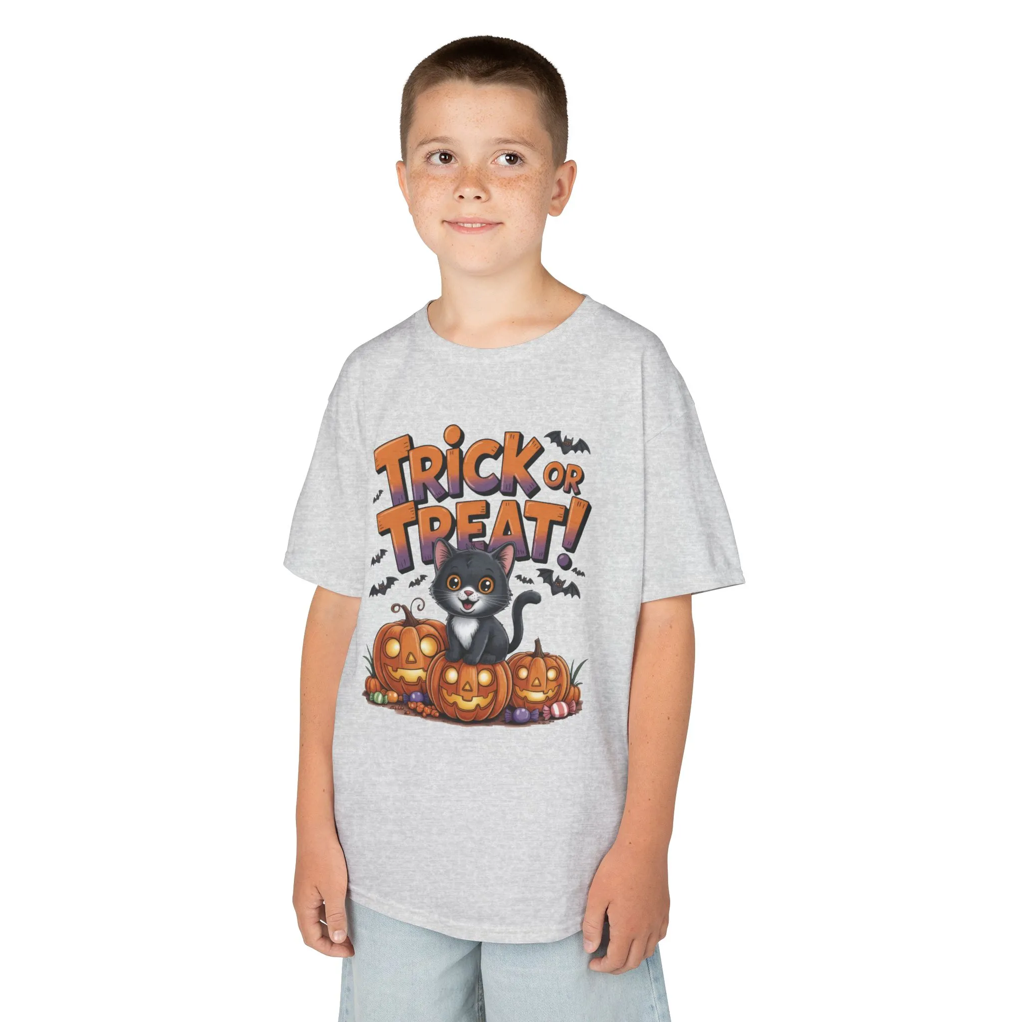 Girls Cute Black Cat Trick or Treat Halloween T-Shirt, Funny Pumpkin Cat Tee, Spooky Fall Shirt for Kids, Matching Family Halloween Shirts - Image 6
