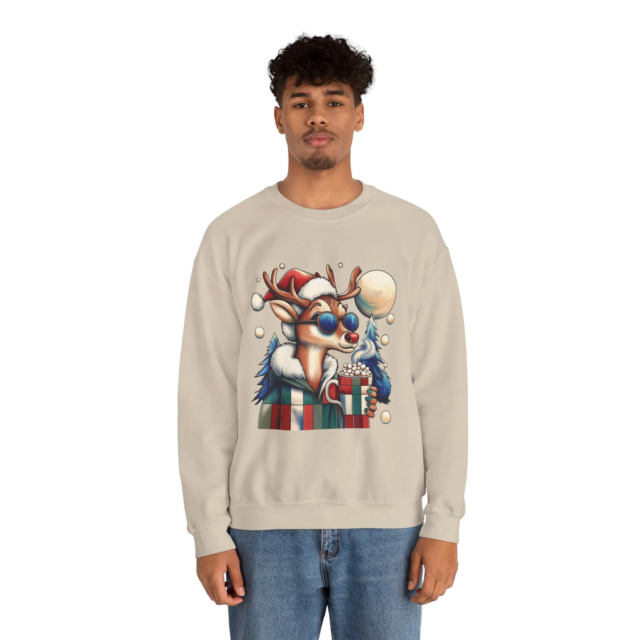 Cool Reindeer Christmas Sweatshirt, Funny Holiday Pullover for Men, Men's Heavy Blend™ Crewneck Sweatshirt - Image 8