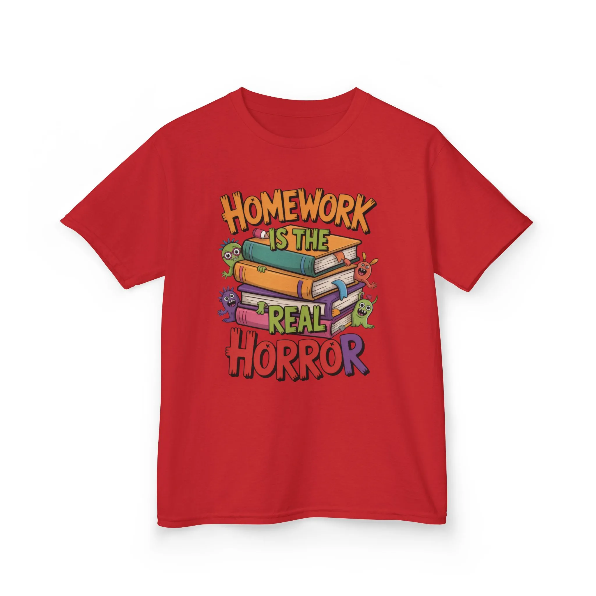 Kids Funny Homework Tee, Cute Monster School Shirt, Homework Is the Real Horror, Back to School Gift for Boys & Girls, Kids Halloween Tee - Image 25