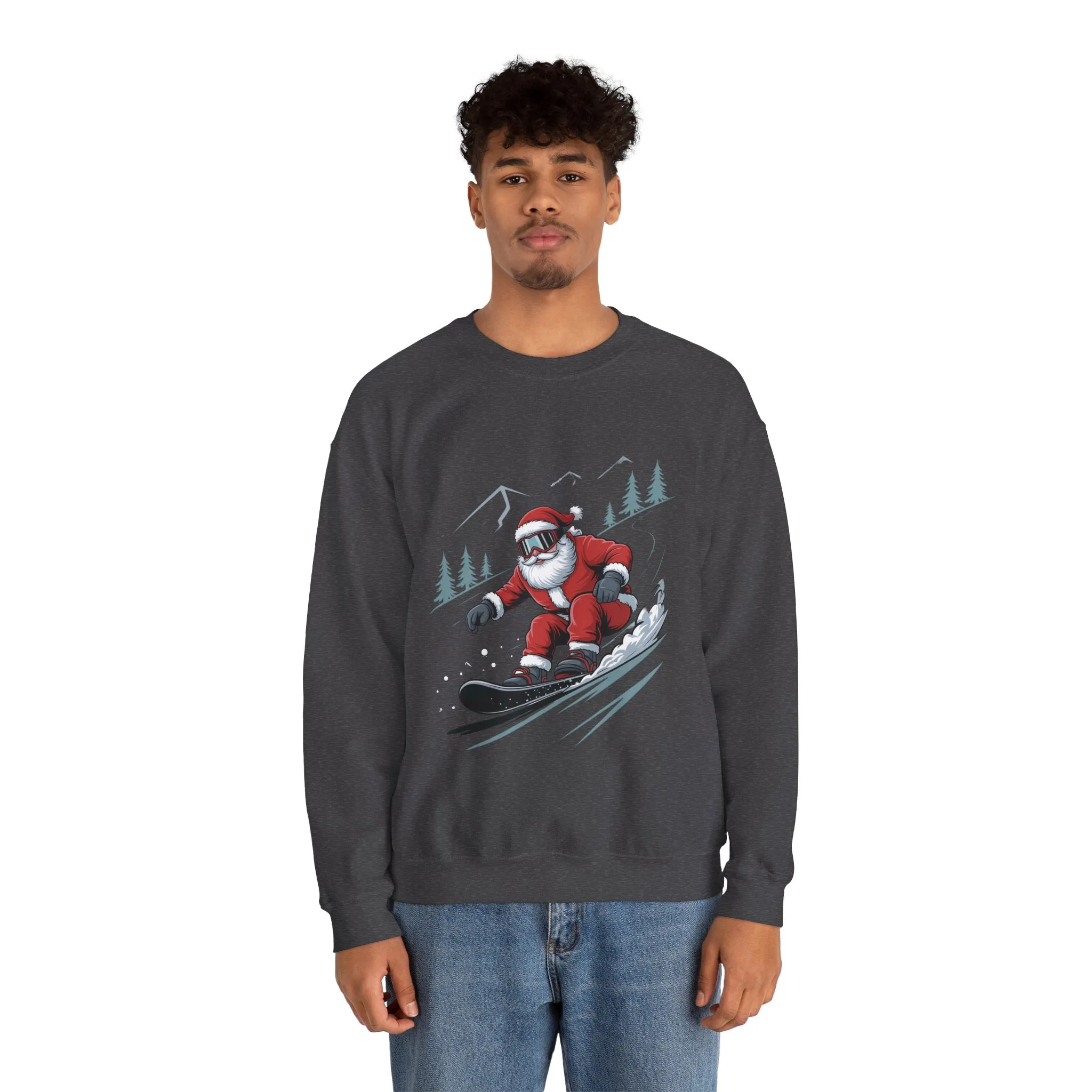 Snowboard Santa Christmas Sweatshirt, Cool Funny Holiday Sweater for Men, Santa Snowboarding Winter Jumper - Image 14