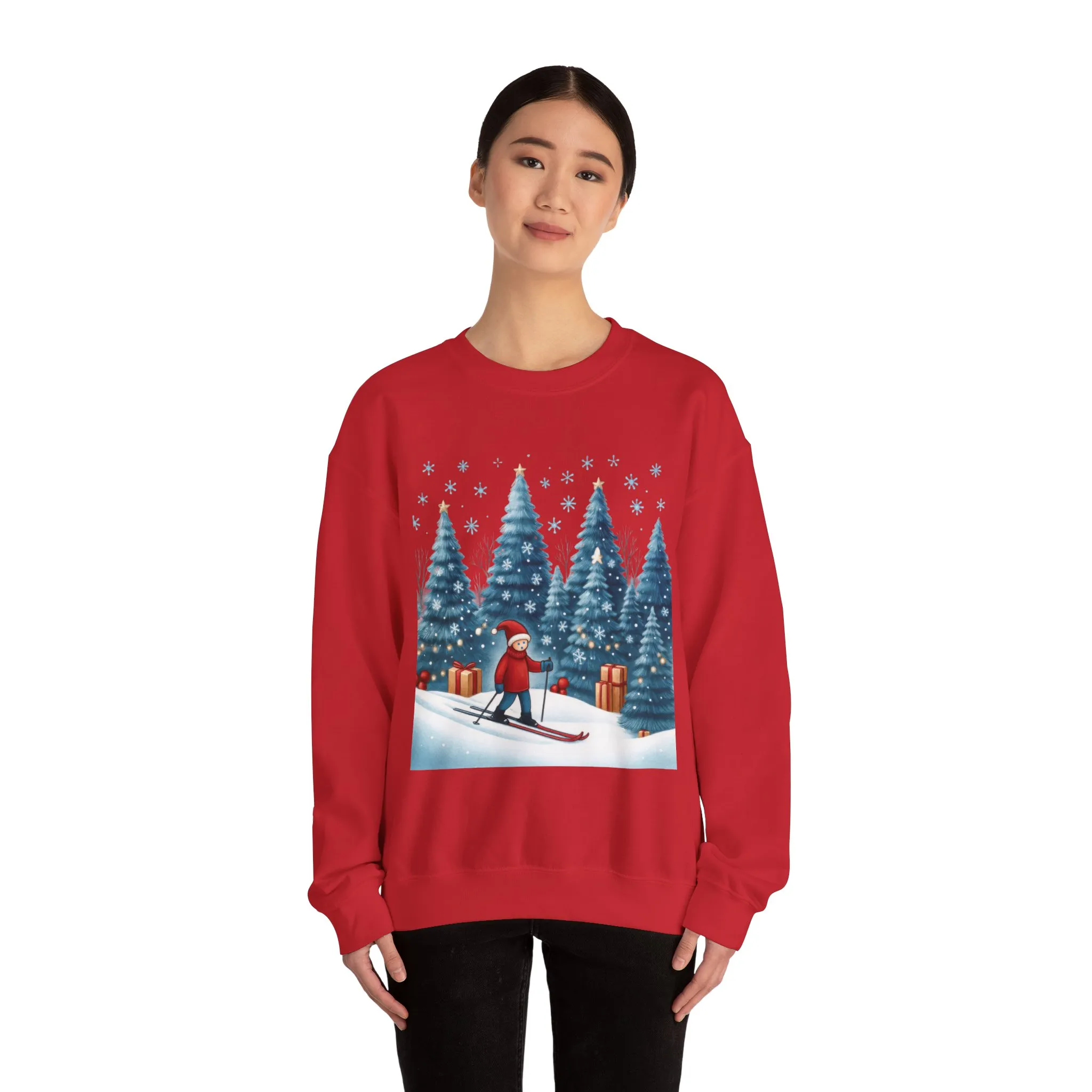 Womens Christmas Skiing Sweatshirt, Cozy Winter Holiday Pullover, Women's Heavy Blend™ Crewneck Sweatshirt - Image 26