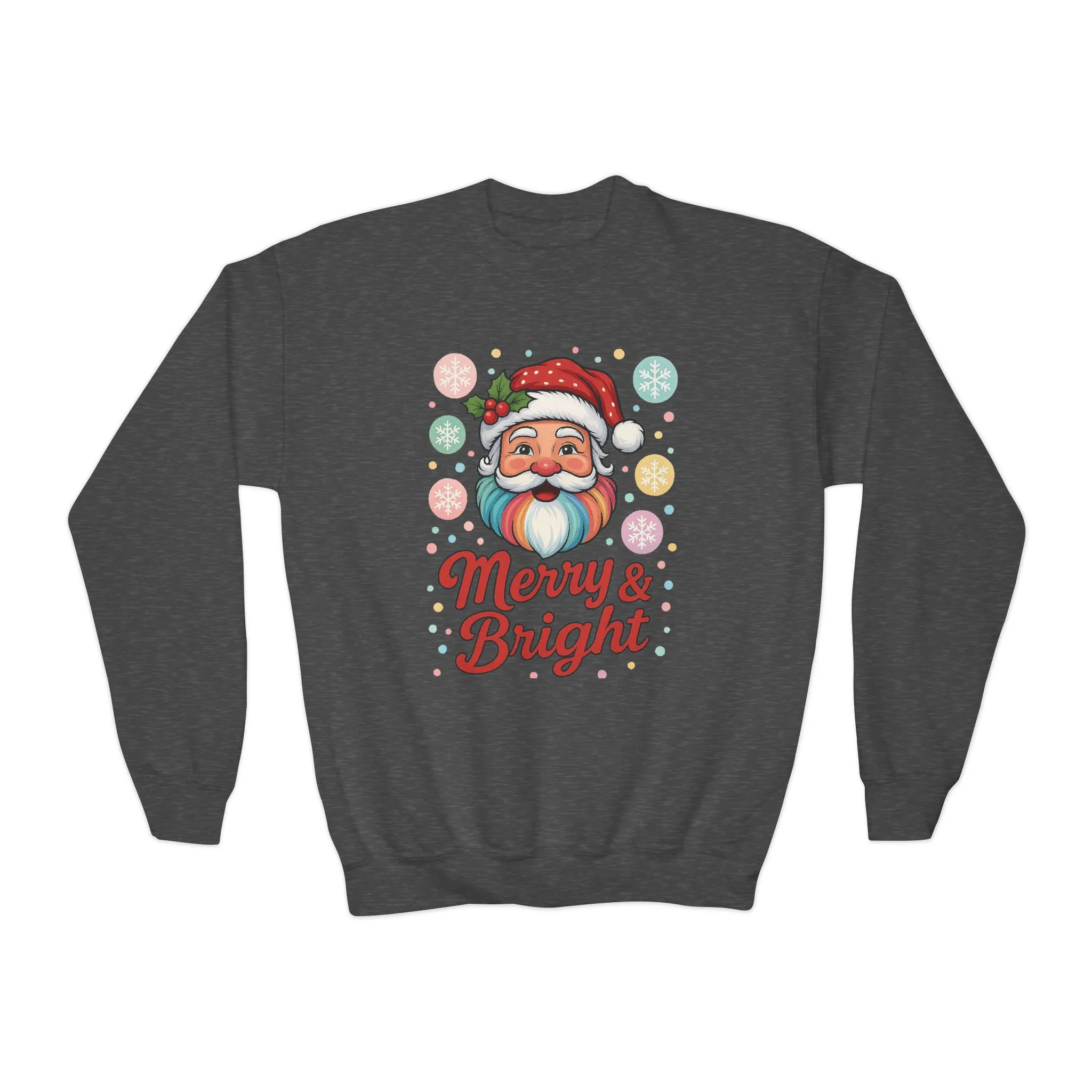 Kids Merry - Bright Santa Christmas Sweatshirt, Cute Colorful Holiday Jumper, Retro Pastel Santa Sweater - Image 9