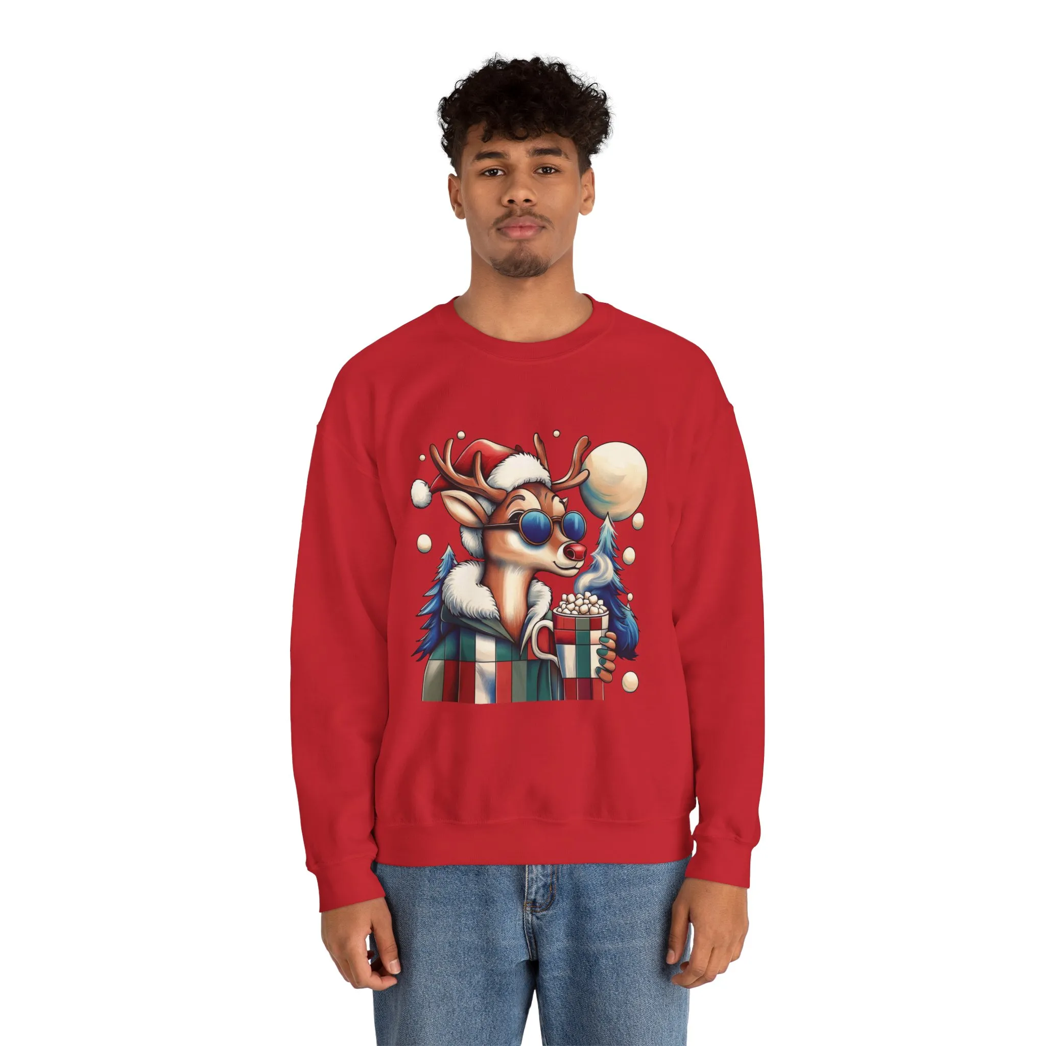 Cool Reindeer Christmas Sweatshirt, Funny Holiday Pullover for Men, Men's Heavy Blend™ Crewneck Sweatshirt - Image 23