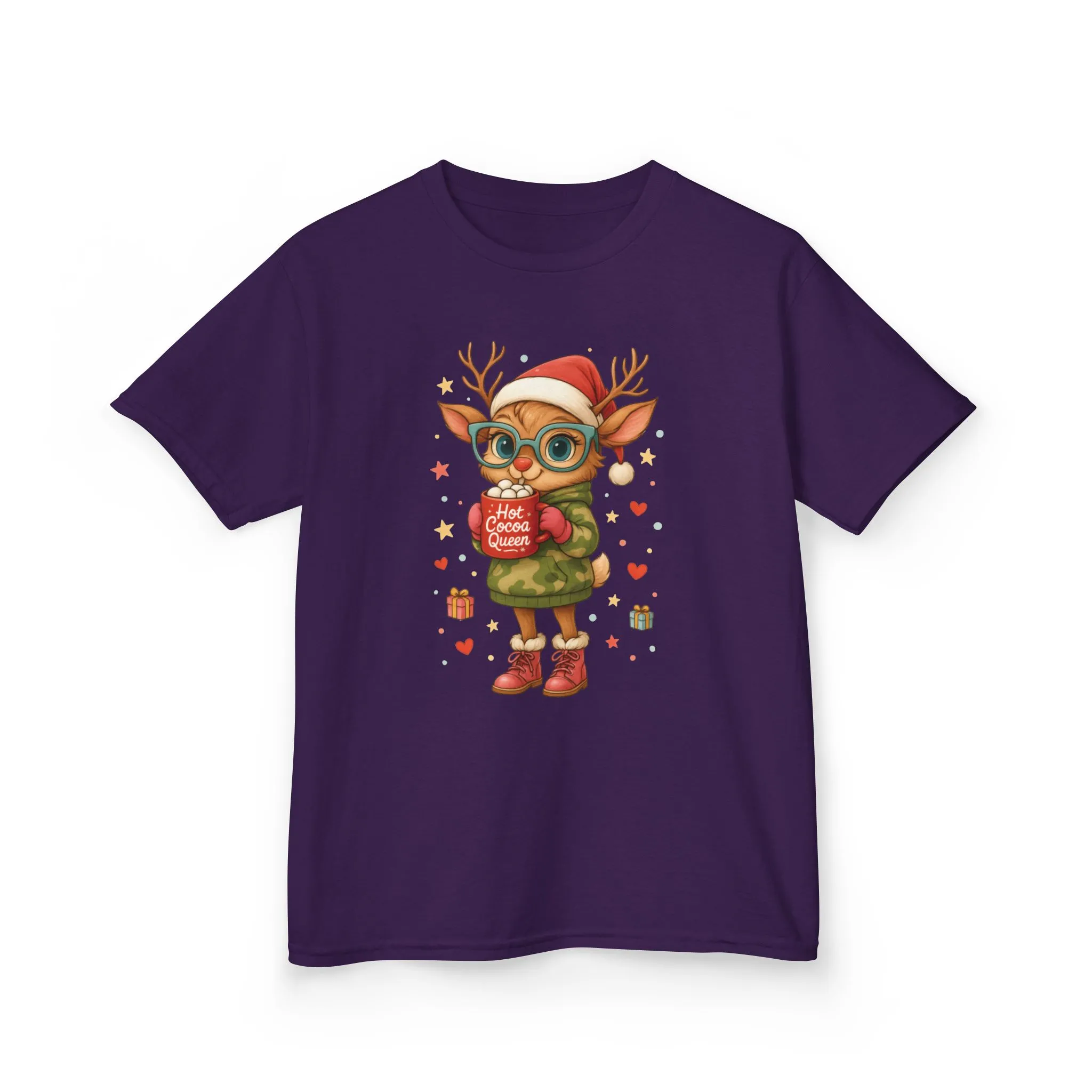 Hot Cocoa Queen Christmas T-Shirt for Girls, Cute Holiday Reindeer Tee - Image 15