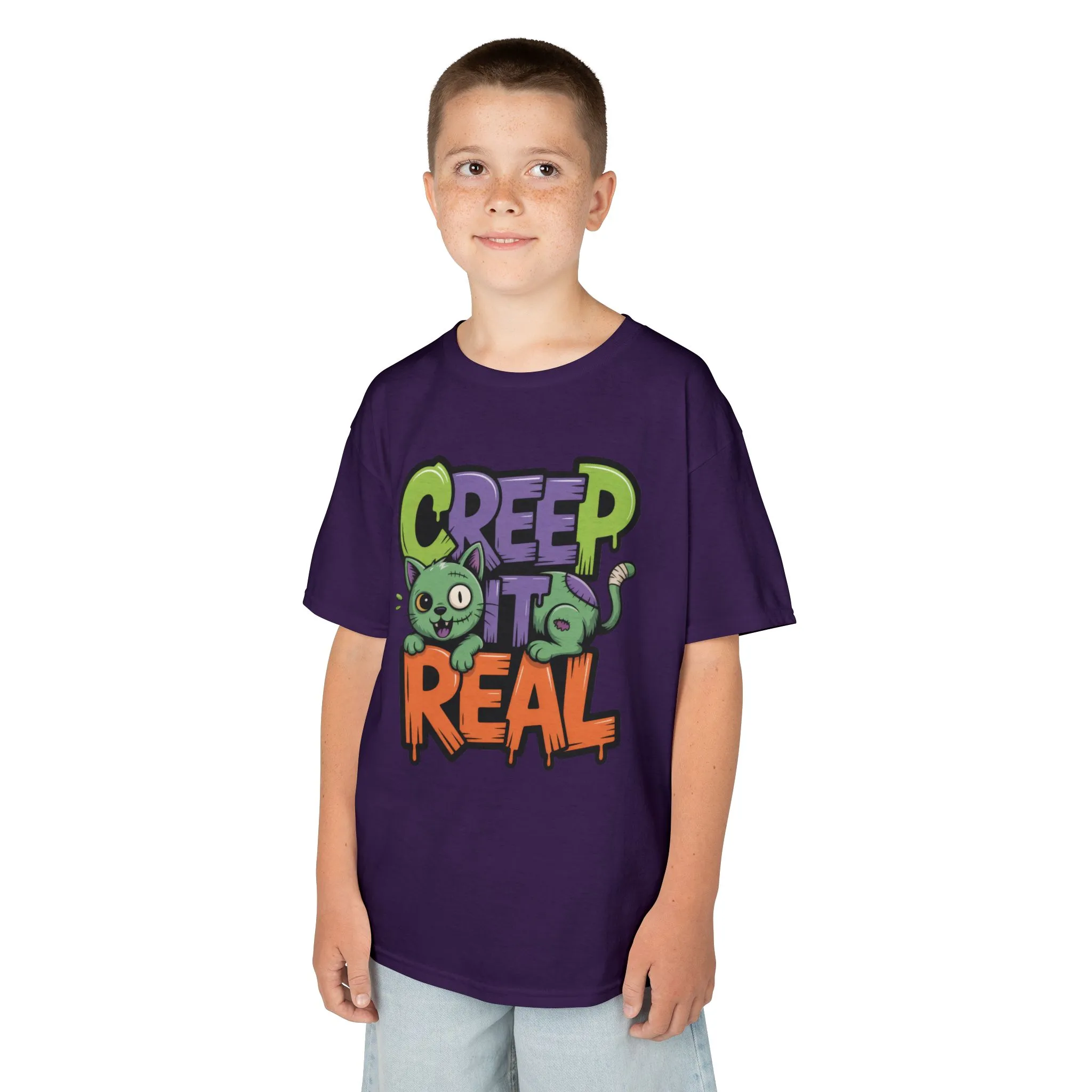 Creep It Real Kids Halloween Shirt, Cute Zombie Cat Graffiti Style T-Shirt for Boys & Girls - Image 21