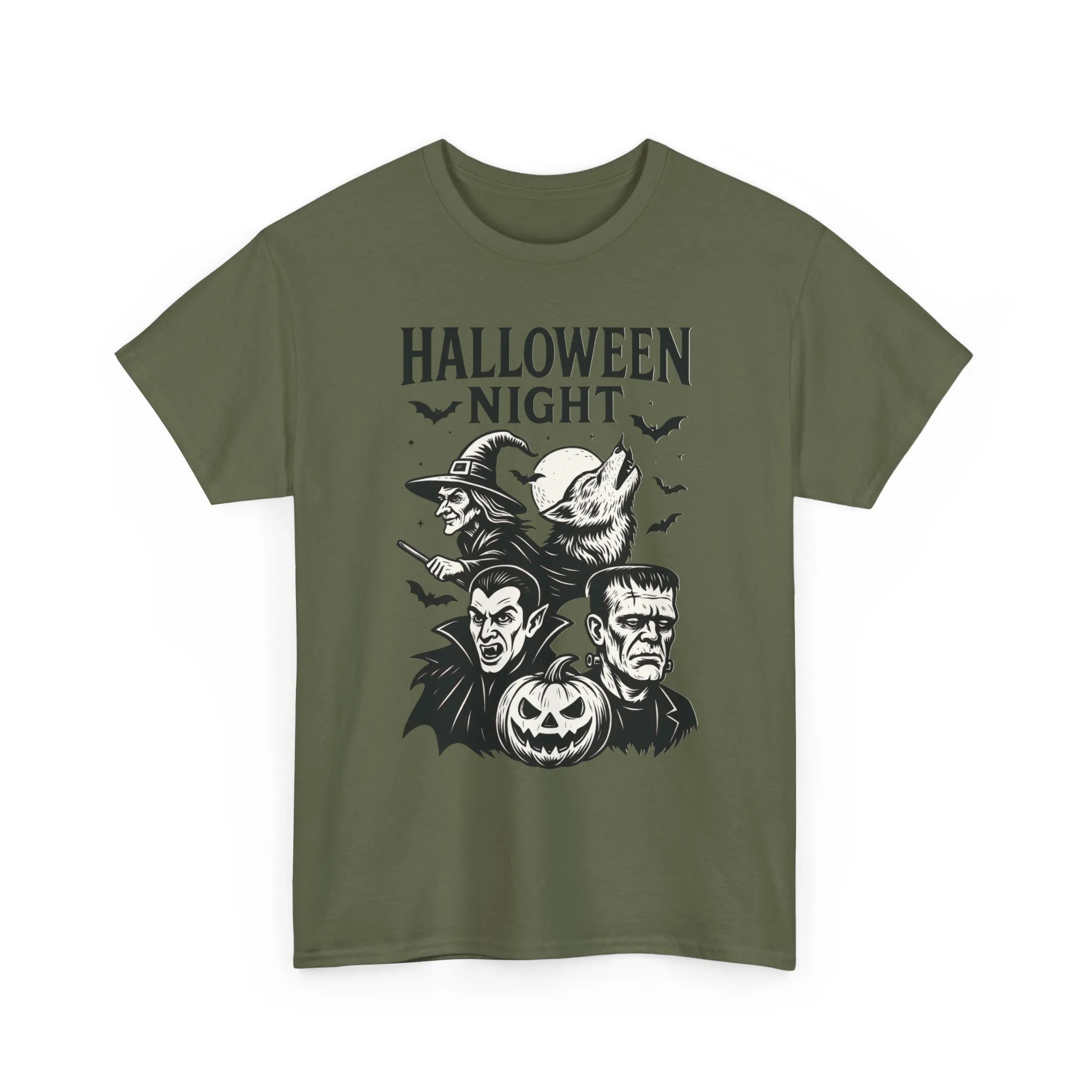 Halloween Night Men's T-Shirt, Classic Monsters Graphic Tee, Witch, Vampire, Frankenstein, Werewolf - Image 31