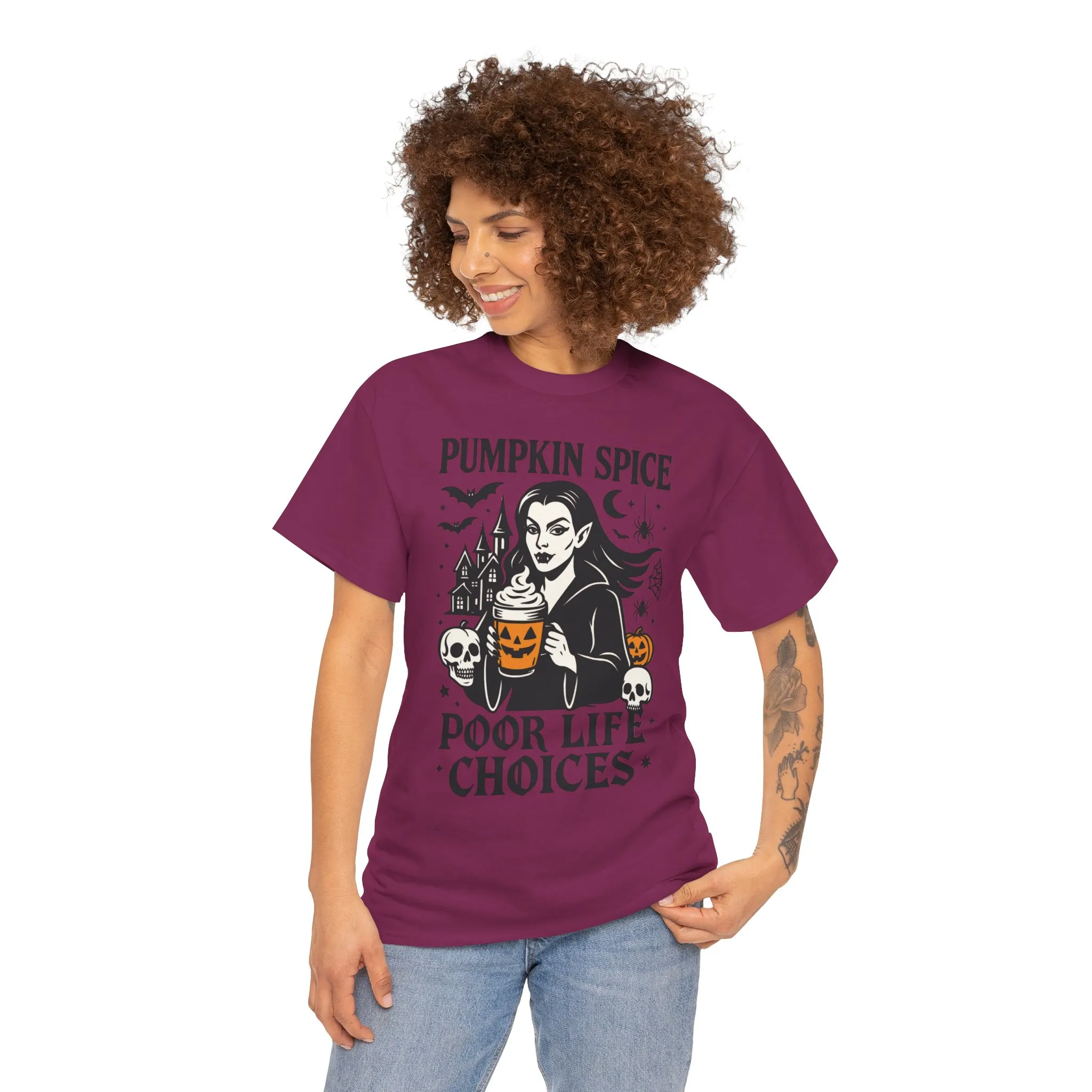 Pumpkin Spice Poor Life Choices Women's T-Shirt, Funny Vampire Coffee Halloween Graphic Tee - Image 20