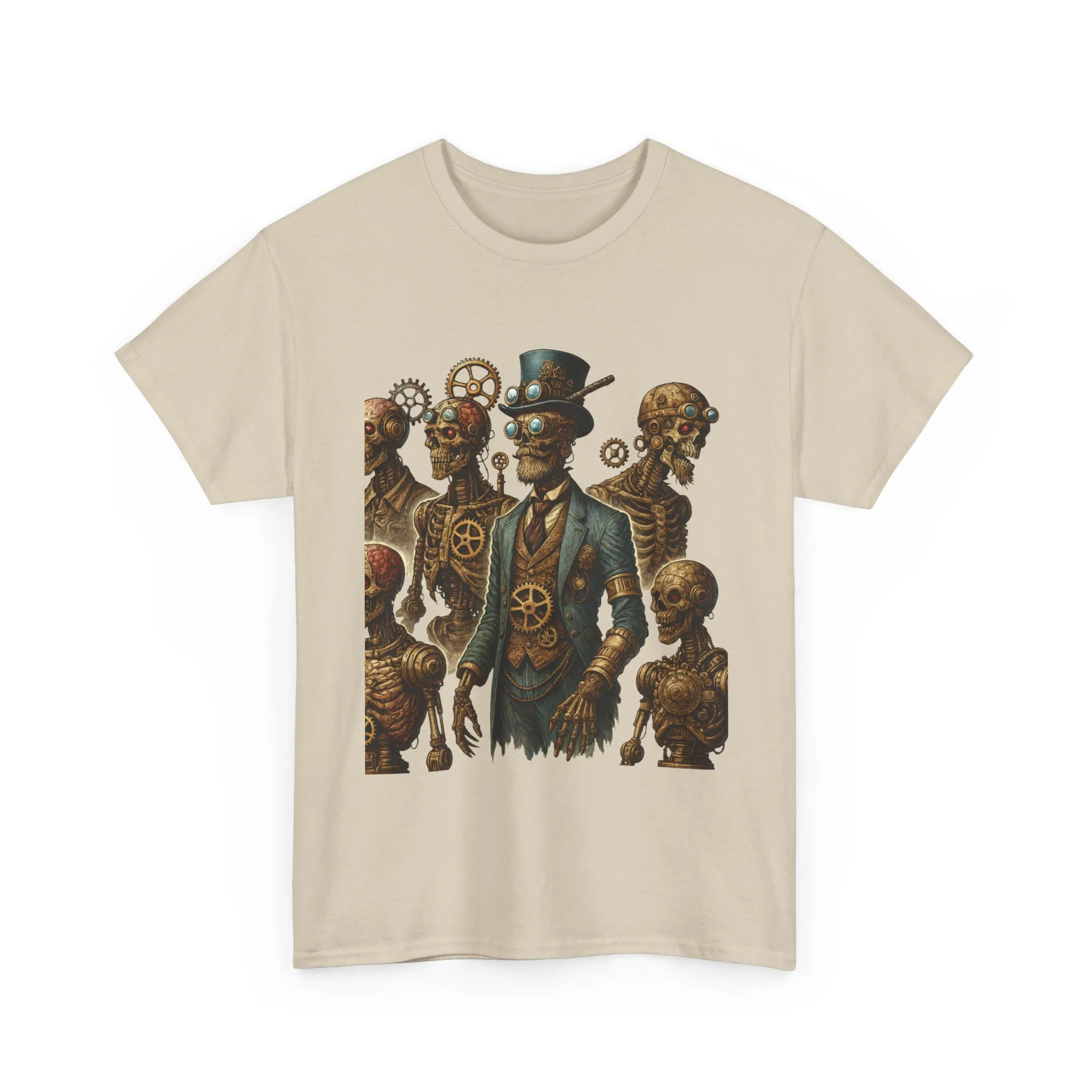 Steampunk Skeleton Gentleman T-Shirt, Vintage Mechanical Robot Skull Design, Gothic Industrial Cyberpunk Tee for Men - Image 2
