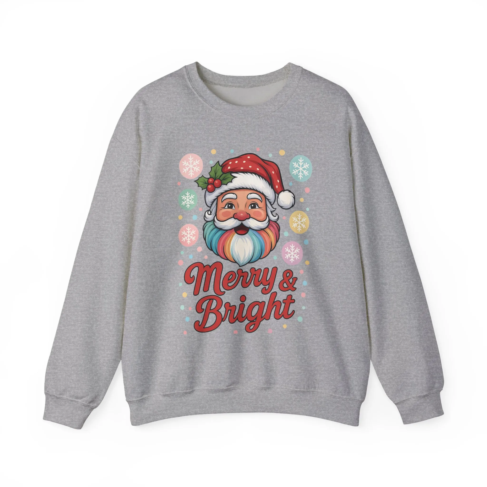 Merry - Bright Santa Christmas Sweatshirt, Retro Pastel Holiday Jumper, Cute Santa Sweater for Women - Image 7